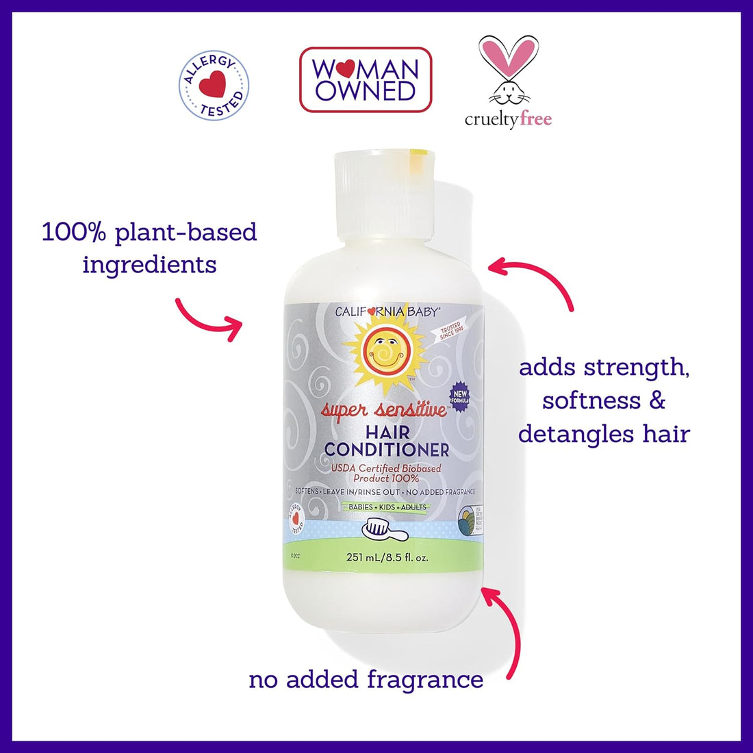 California Baby Super Sensitive Hair Conditioner | 100% Plant-Based | Fragrance Free Conditioner | Rinse-out or Leave in Conditioner | 251 mL / 8.5 oz Halalzen