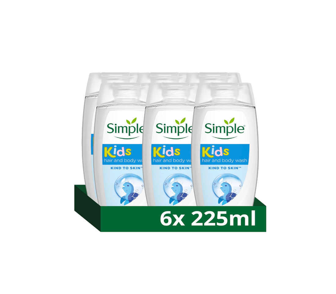 Simple Kind to Skin Kids Hypoallergenic Hair & Body Wash pack of 6 with chamomile oil shampoo for kids 225 ml, White