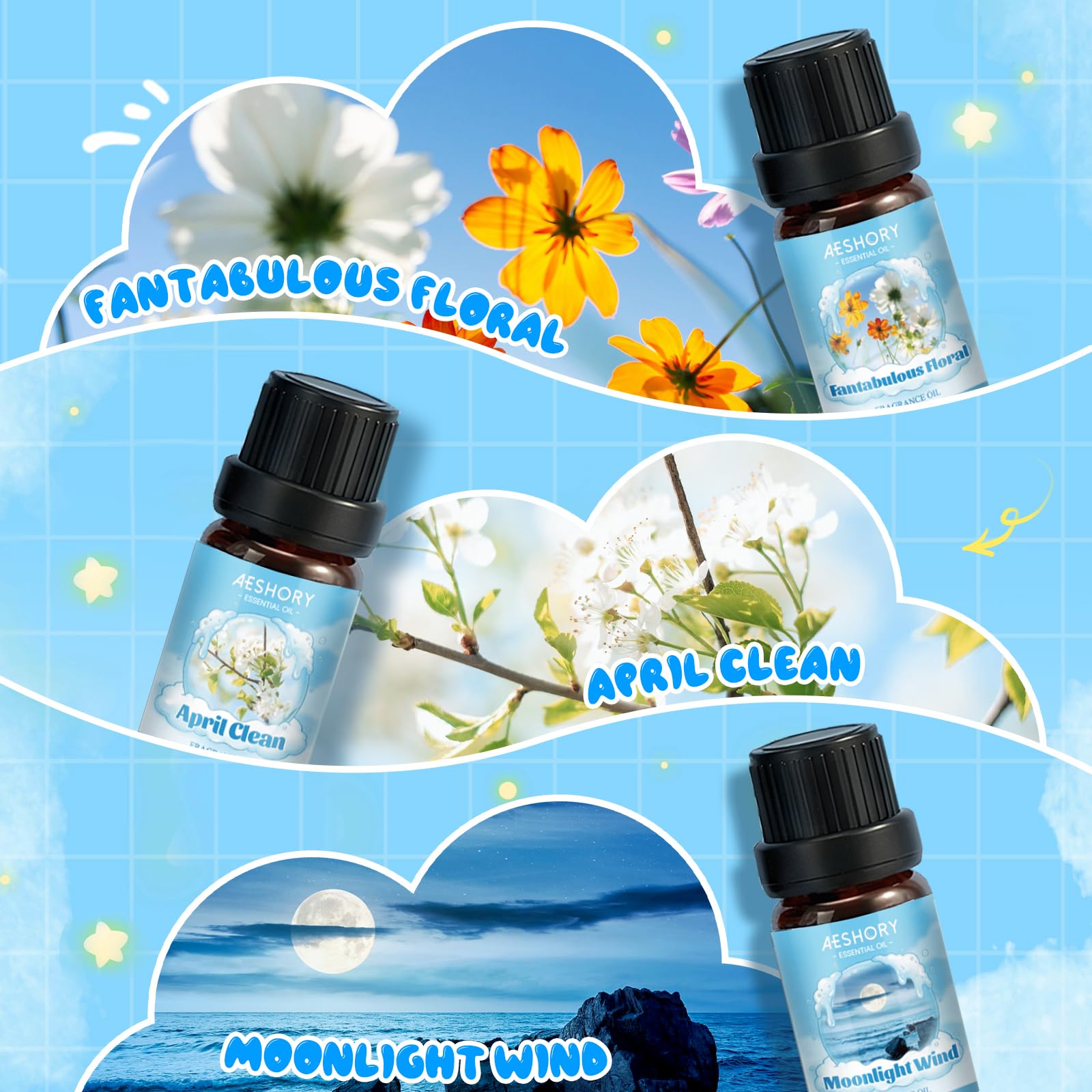 AESHORY 6 x 10ml Hotel Essential Oils Set, Premium Luxury Aroma Oil Scented Oil for Diffuser for Home, Humidifier, Candle Making, Air Freshening