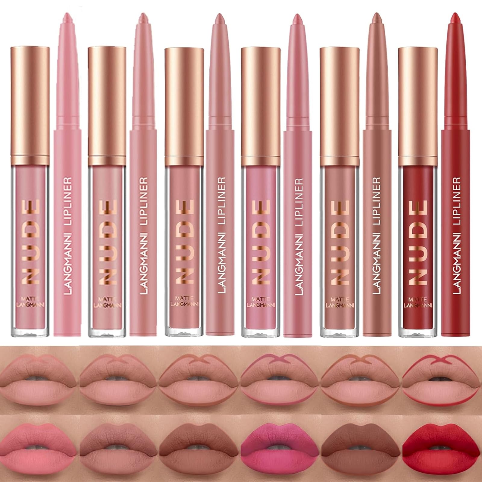 LANGMANNI 6 Matte Lipstick with 6 Lipliners Durable Lip Gloss,Long-Lasting&Waterproof Non-Stick Cup High Pigmented Velvet Lipgloss Kit,Beauty Cosmetics Gift for Girls(12PCS) Halalzen