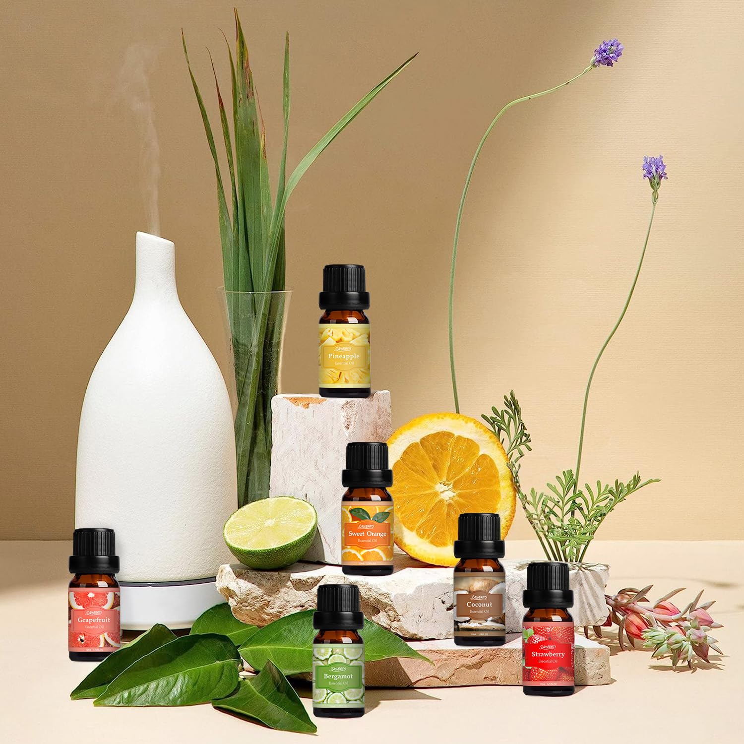 SALUBRITO Clean Essential Oils Set, Fresh Cotton, Clean Home, Fresh Linen, Soft Powder, Blossom Soap, Mint Scented Oils for for Diffuser, Candle, Soap Making