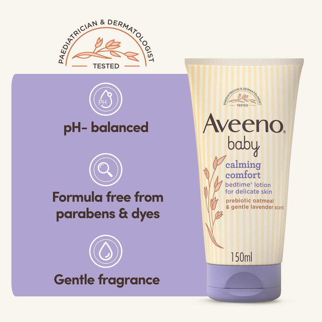 Aveeno Baby Calming Comfort Bedtime Bath and Wash (1 x 250ml), Tear-Free and Soap-Free Baby Wash with Gentle Lavender & Vanilla Scent, Gently Cleanses Skin Before Bedtime, for Delicate Skin