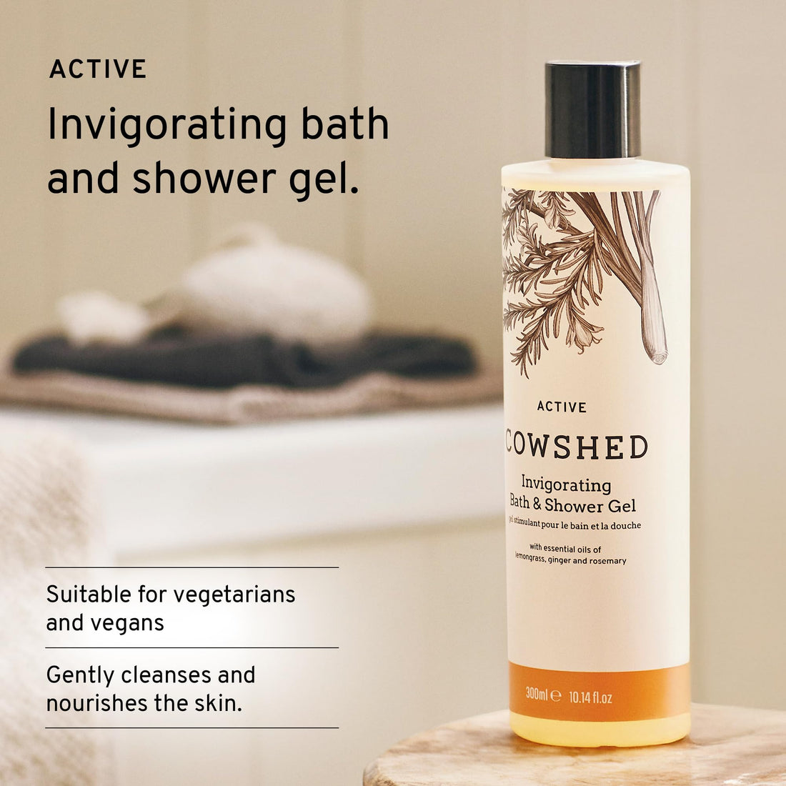Cowshed Bath & Shower Gel 300ml | Replenish Uplifting Body Wash for Women & Men | Natural Body Wash, No Parabens | Hydrating Vegan Shower Gel with Red Mandarin, Bitter Orange and Grapefruit