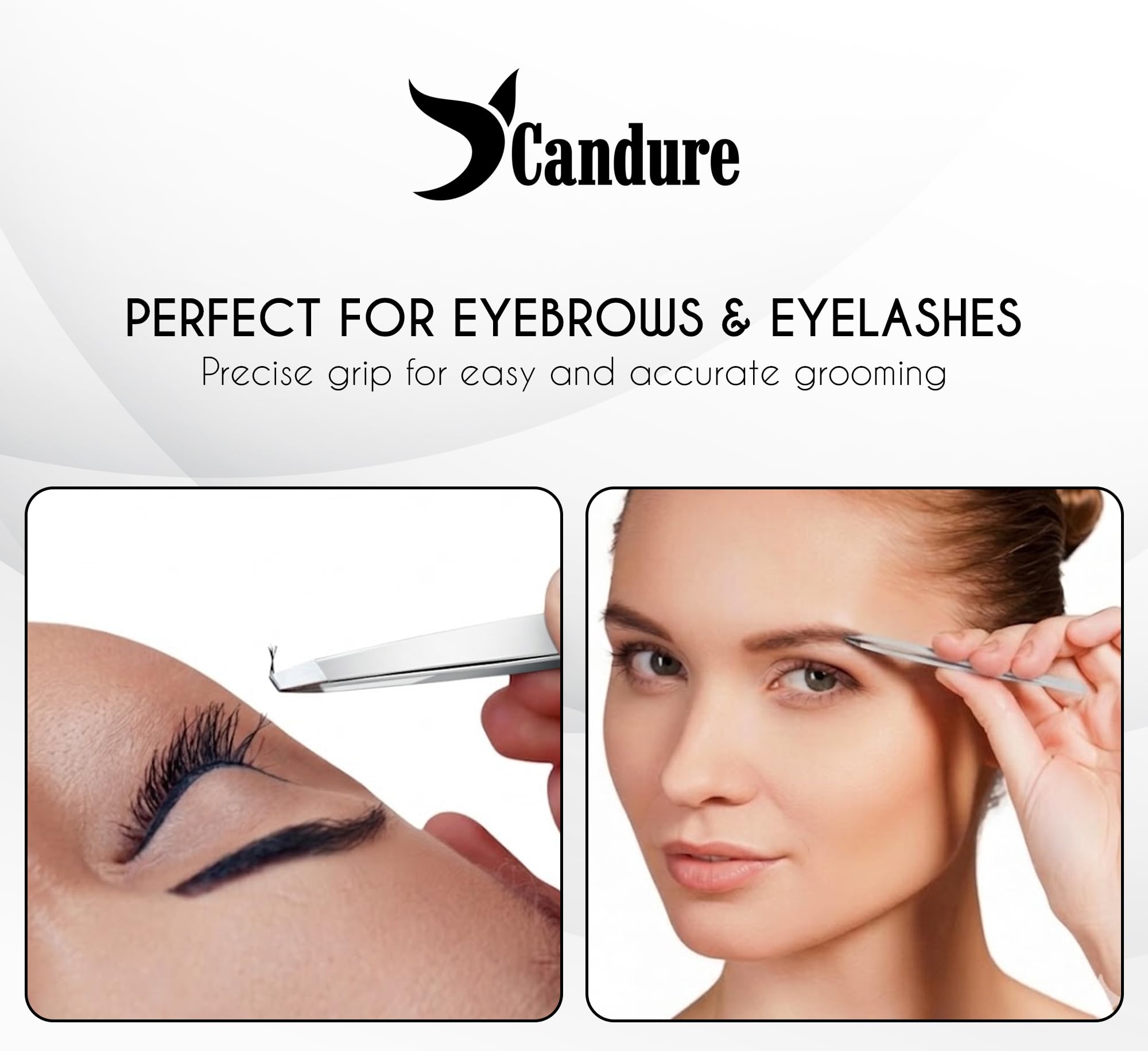 Candure Tweezers for Eyebrows - Professional Stainless Steel Slanted and Pointed Tip Hair Tweezers Set for Ingrown Hair, Blackhead Removal, Eyebrows Plucking Beauty Tool for Women Halalzen