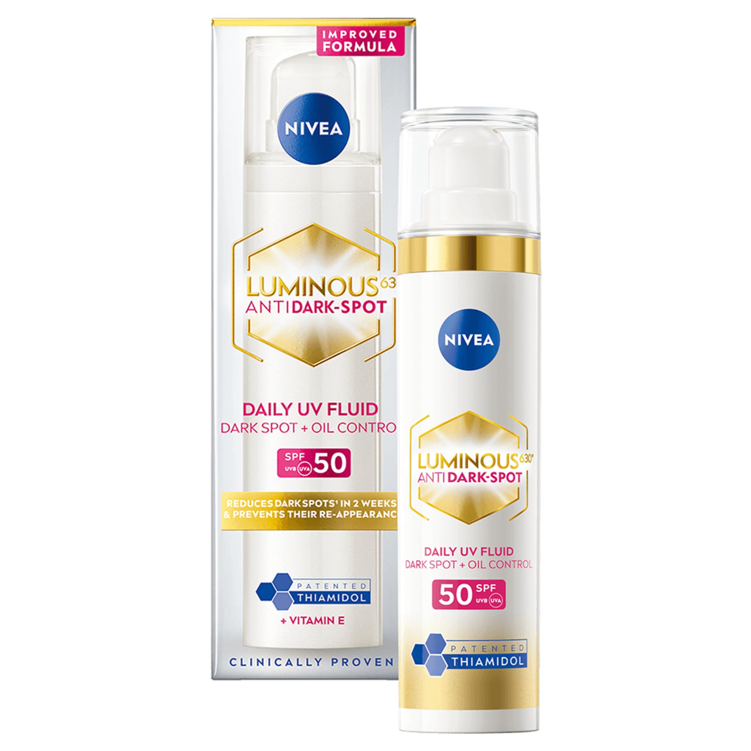 NIVEA Cellular Luminous 630 Anti Dark-Spot Daily UV Fluid Face SPF 50 (40ml), Protects From Dark-Spots, Hyperpigmentation and Photoageing, Face Moisturiser with Hyaluronic Acid and Vitamin E Halalzen
