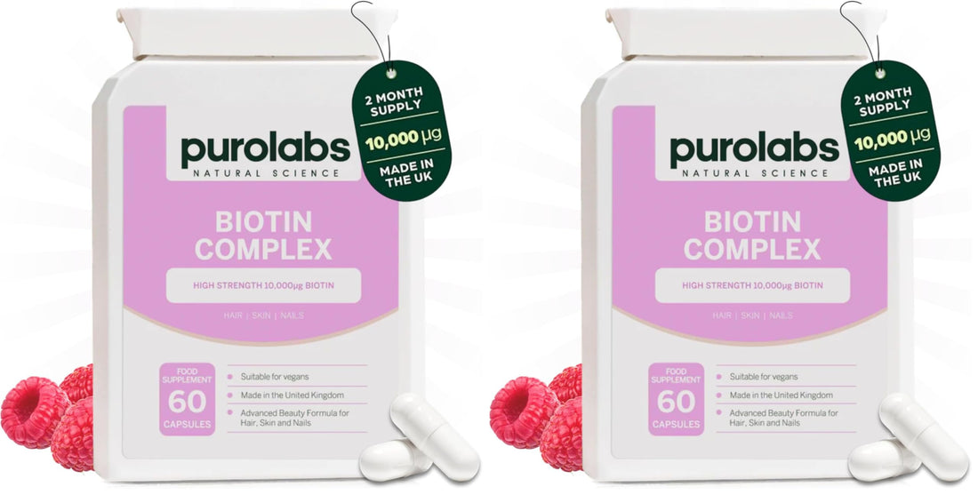 Purolabs Biotin Hair Growth Supplement 10,000μg - Hair Vitamins for Men & Women - Vitamin B7 Tablets for Skin & Nails with Zinc & Selenium - 60 Vegan Capsules - Made in The UK by Purolabs