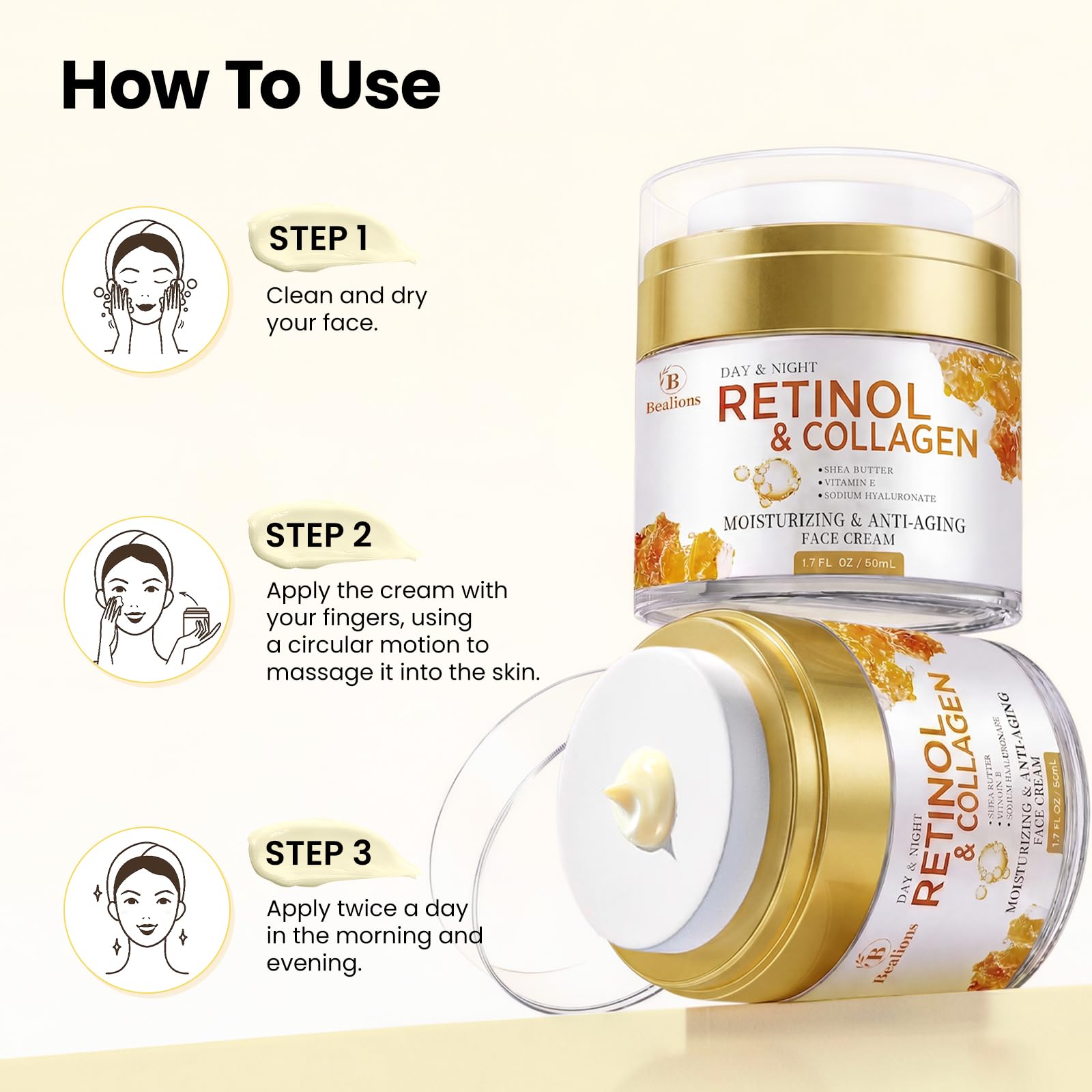 Retinol Cream Anti Aging for Face: Wrinkle Cream for Face Neck with Collagen & Hyaluronic Acid - Reduces Wrinkles Fine Lines, Lifting Facial Skin for Women, Day & Night Care (50 ml)