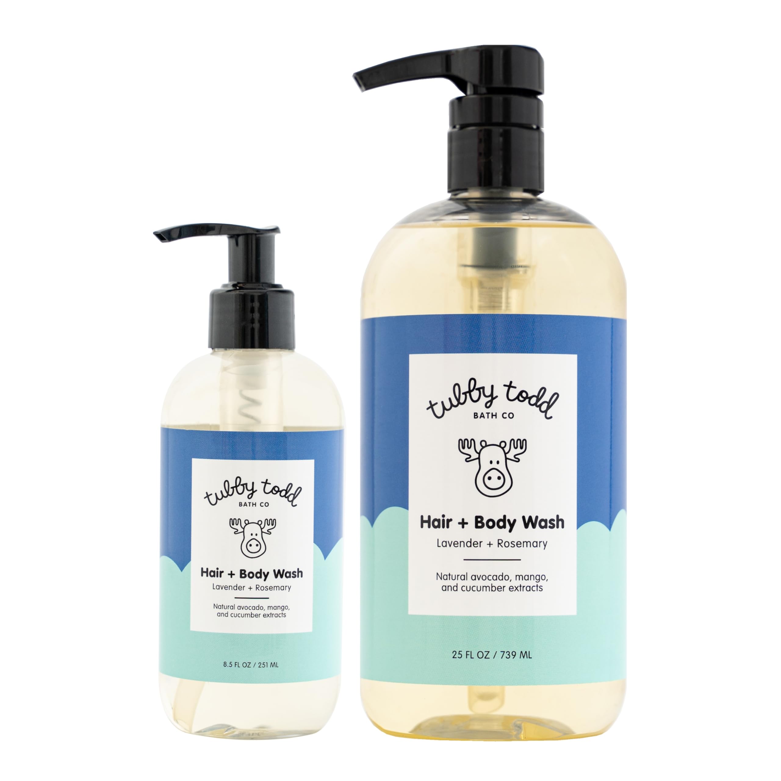 TUBBY TODD Hair + Body Wash - Baby Shampoo and Body Wash - Gentle, Natural Baby Wash for Newborns, Babies, and Toddlers - Non-Toxic and Hypoallergenic - Fragrance-Free, 2 Pack, 8.5oz & 25oz Halalzen