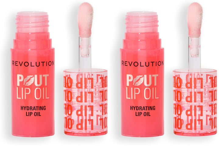 Revolution, Pout Lip Oil, Nourishing Tinted Lip Oil, High Shine, Non-Sticky Finish, Vegan & Cruelty-Free, Glam Pink Shimmer, 4ml Halalzen