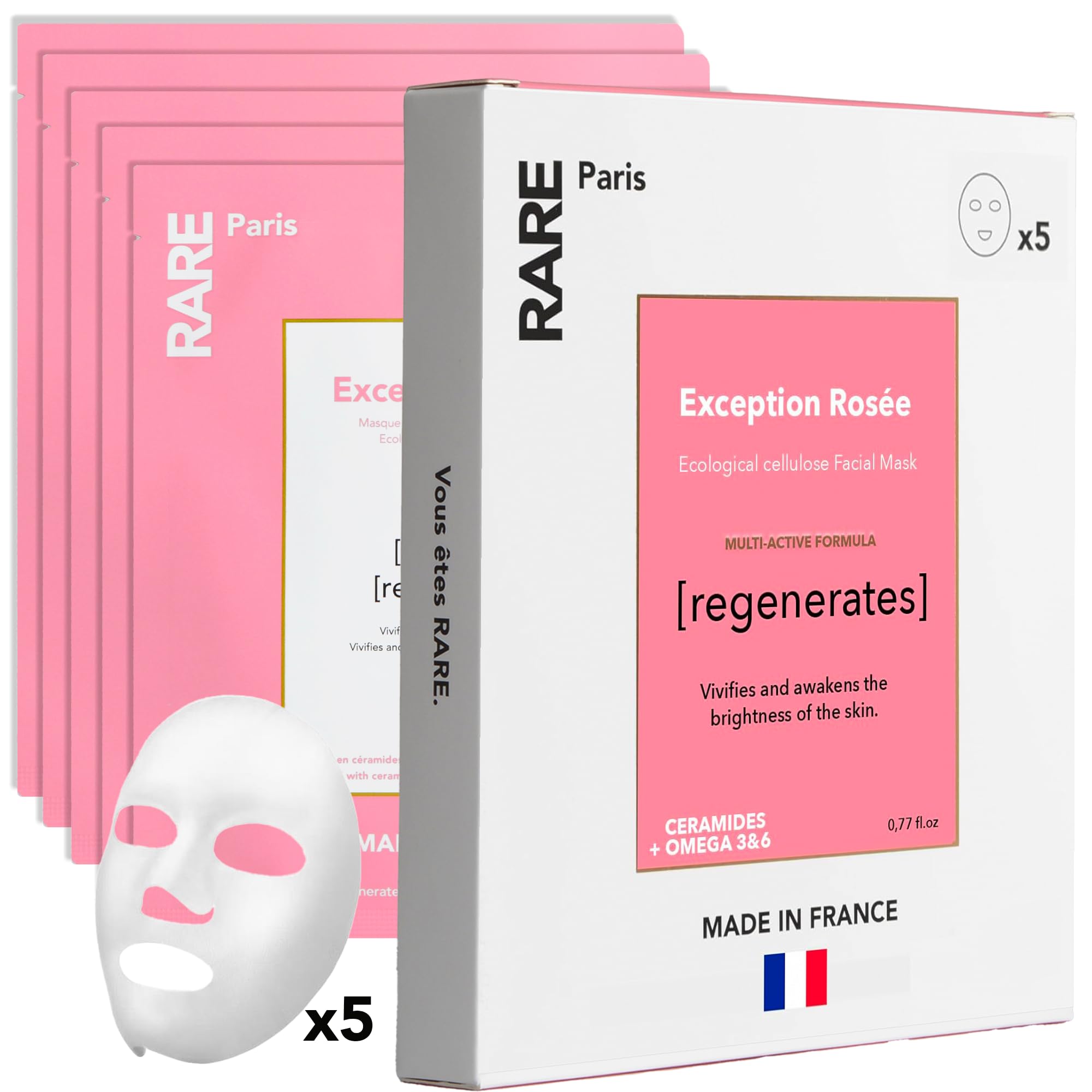 RARE Paris - Carbone Glacé - Purifying Carbon Black Facial Sheet Mask - Cleanses & Tightens - With Hamamelis & Mallow - Purifying, Firming & Revitalizing - Multi-Active Serum Formula - 1 Pack Halalzen