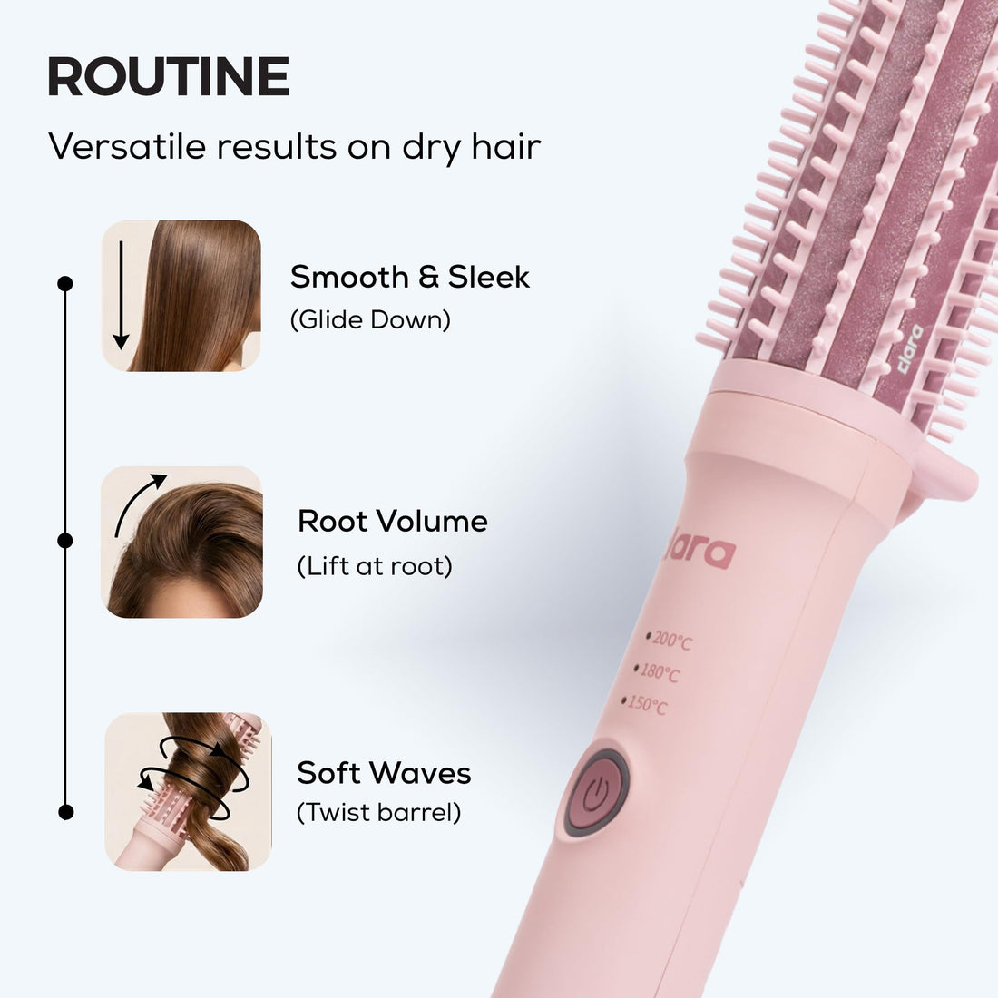 Clara Anti-Frizz Ionic Slim Hot Brush 32mm Thermal Heated Round Hair Styling Brush with 5.5mm Bristles, Triple Heat Settings, 3-in-1 Blowout, Wave & Smooth Finish Styling Tool – Black Halalzen