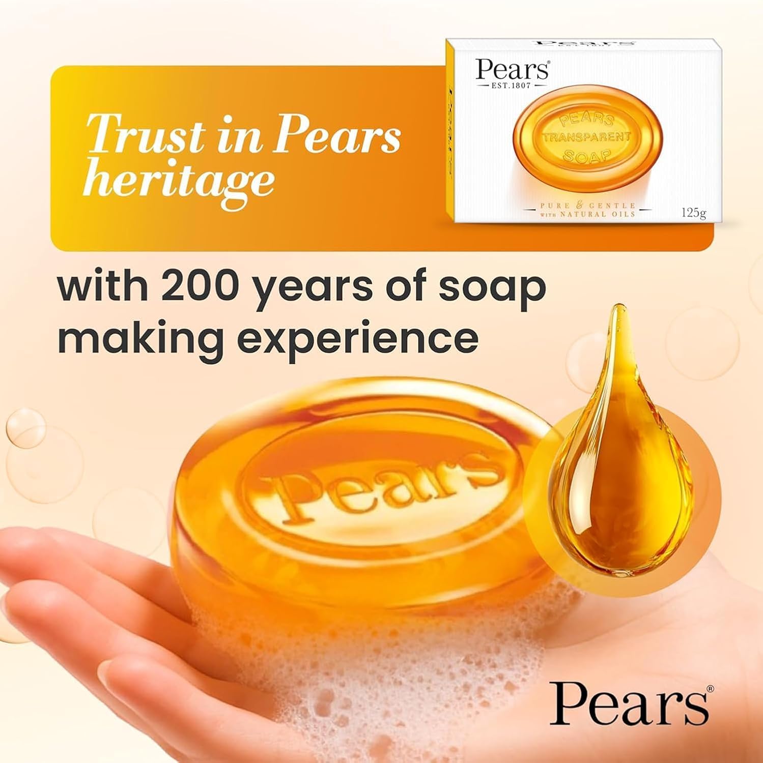 Pears Pure & Gentle Transparent Soap Bar 3 Pack (125g Each) – Natural Oils, Mint Extracts & Lemon Flower Extracts Halalzen