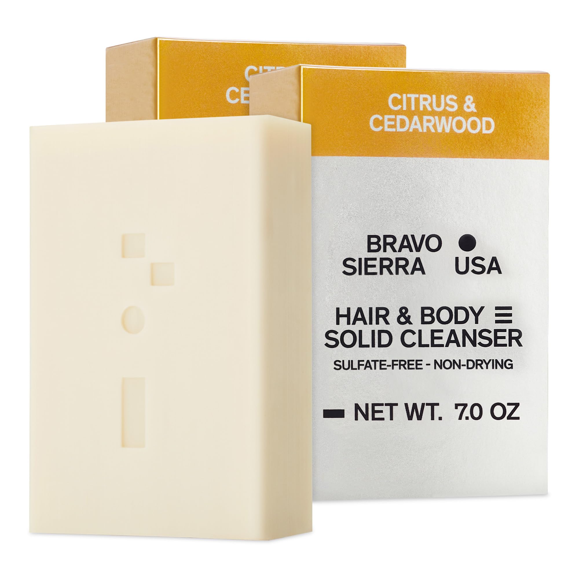 Bravo Sierra Pain de Savon Corps et Cheveux Tout-en-Un - Fève Tonka & Citron, 200 g - Noix de Coco, Beurre de Karité et Farine d'Avoine pour une Peau Douce et des Cheveux Sains