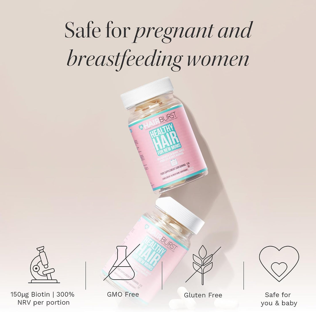 HAIR BURST Biotin Hair Vitamins - Safe for Pregnancy, Breastfeeding & Postpartum - Hair Loss Supplement to Essential for new Mums - Contains Zinc, B Vitamins & Folic Acid (30 Day Supply)