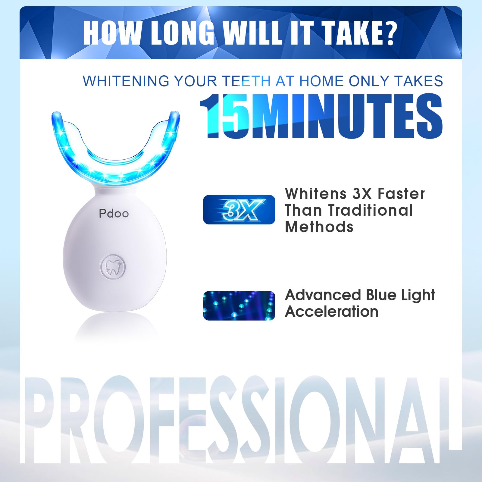 Teeth Whitening Kit with LED Light + 5 Tooth Whitening Gel - Gentle Whitening on Sensitive Teeth - Fast Removes Stubborn Stains - Professional Tooth Whitener for Home - Wireless & Water-Resistant
