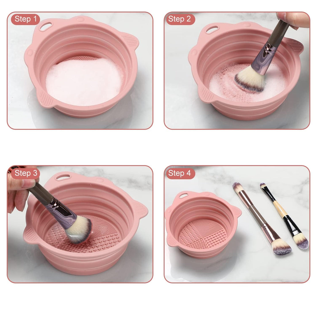 Foldable Silicone Makeup Brush Cleaner Mat Pad Bowl Makeup Kits Cleaning Tool for Makeup Brushes Sponges Powder Puffs(Beige) Halalzen