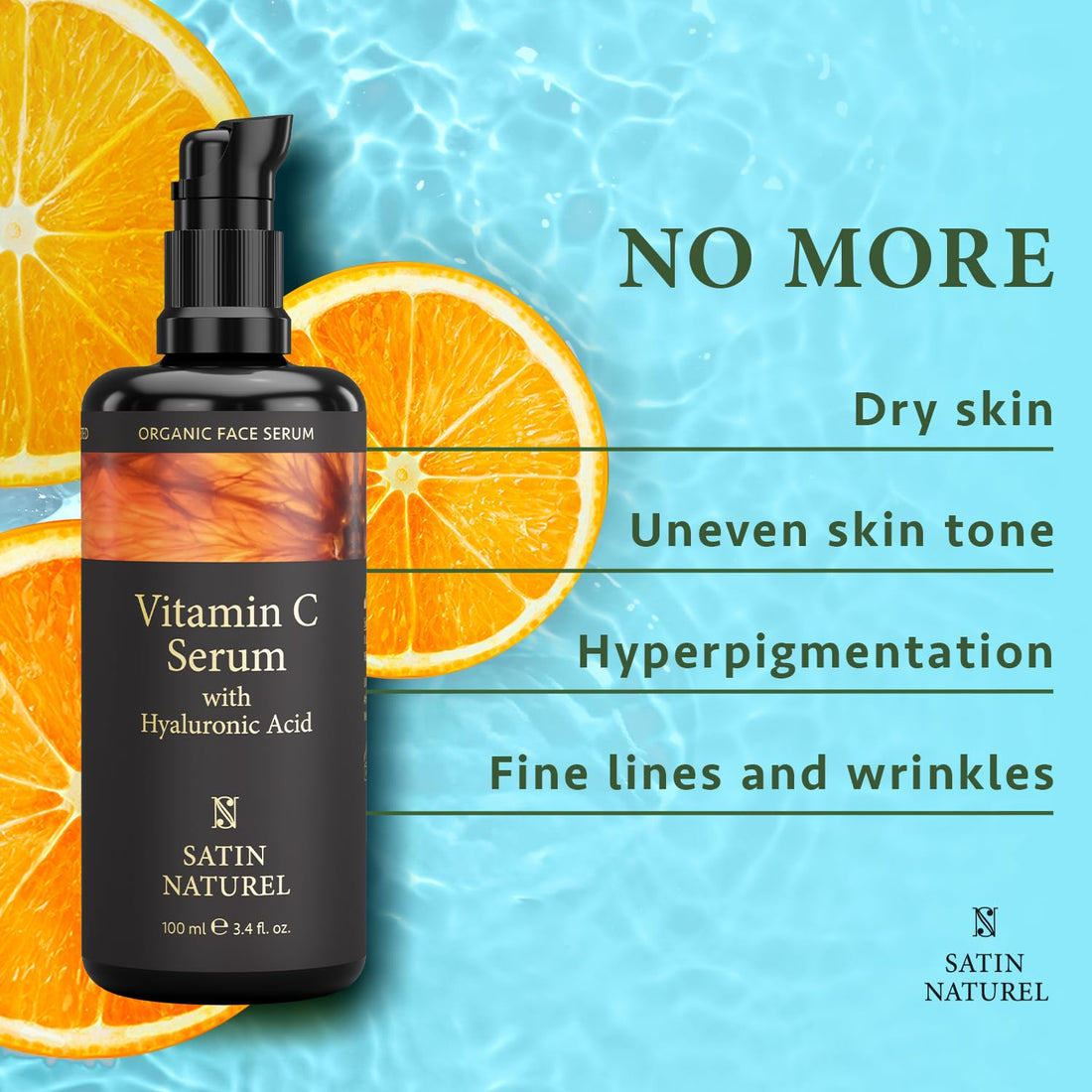 Satin Naturel High-Dose Hyaluronic Serum 100 ml – Organic Hyaluronic Acid Facial Serum – Anti-Aging Moisturizing Serum – Vegan – 24h Hydration – Facial Care for Women and Men