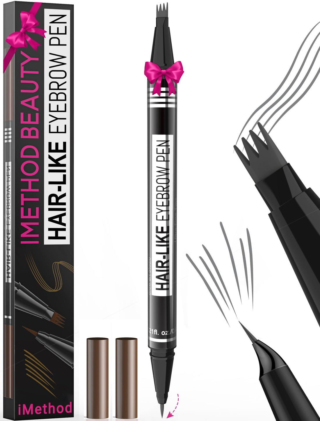 iMethod Microblading Eyebrow Pen - Eyebrow Pencil Magical 2-in-1 Dual-Ended Eye Brow Pencils for Women with 4-Fork-Tip & Precise Brush-Tip Create Natural Hair-Like Brows, Last All-Day, Dark Brown
