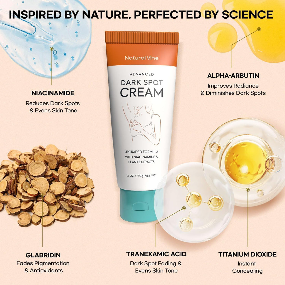 Natural Vine Dark Spot Corrector: Dark Spot Remover for Face Body in 4-8 Weeks - Instant Concealing & Age Brown Sun Faded Spot Remover Melasma Freckles Correcting with Niacinamide for Women & Men 60g Halalzen