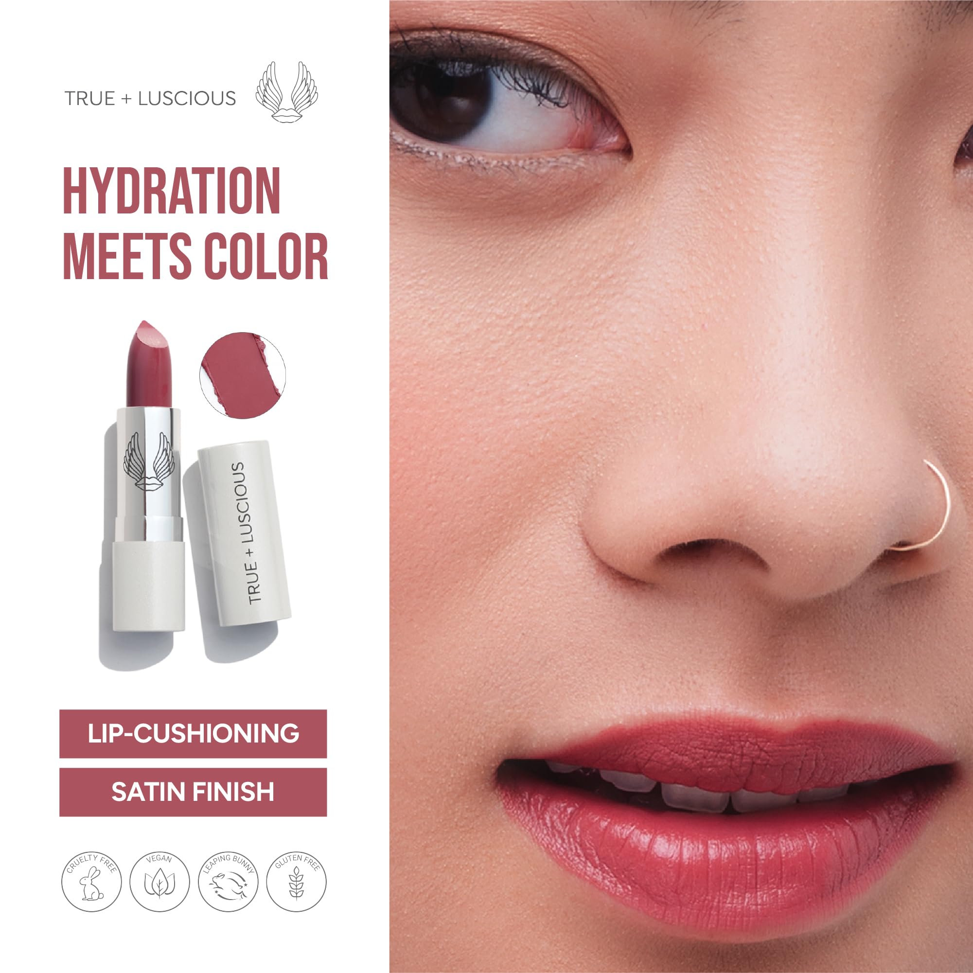 True + Luscious Super Moisture Lipstick | Sheer Cream Lip Color for Lasting Hydration | Hyaluronic Acid Konjac Root Powder | Vegan Cruelty-Free Gluten-Free Flatters All Skin Tones | Pink Sugar