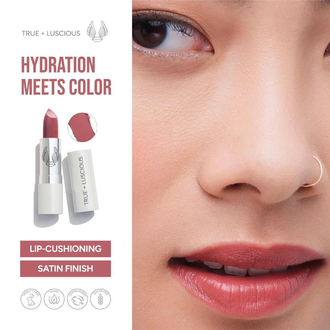 True + Luscious Super Moisture Lipstick | Sheer Cream Lip Color for Lasting Hydration | Hyaluronic Acid Konjac Root Powder | Vegan Cruelty-Free Gluten-Free Flatters All Skin Tones | Pink Sugar