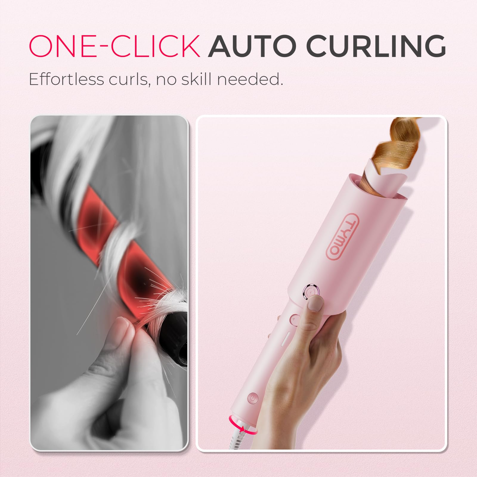 TYMO Hair Curler Automatic Rotating - CURLPRO, Beach Waves Curling Wand, Anti-Scald Curling Iron, Portable 500 Million Ionic, Dual Voltage & Lightweight for Travel, Ceramic Coating, Gray 1.25 inch Halalzen