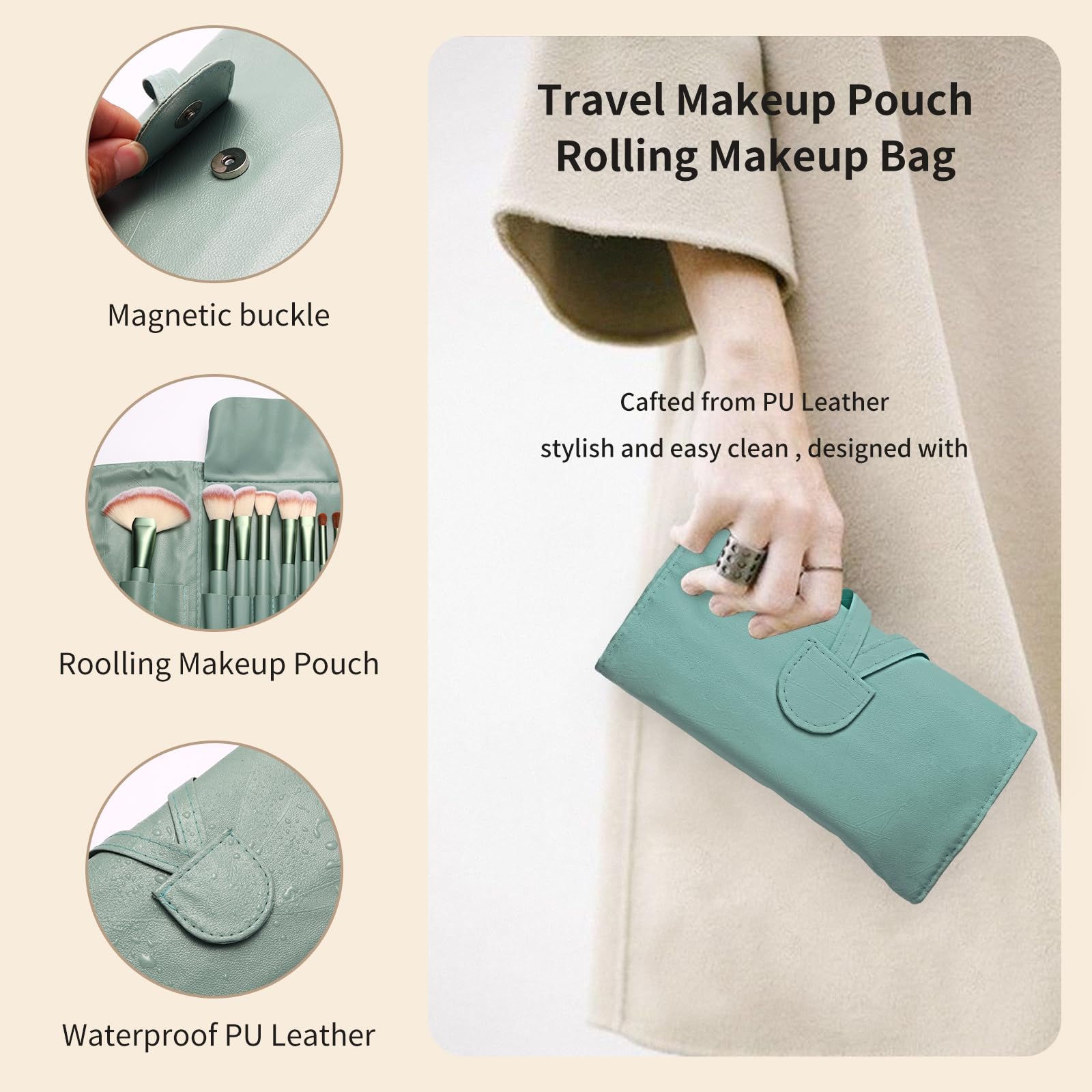 Makeup Brushes, Quality Make Up Brushes 28Pcs Makeup Brushes Set Professional & Beginner Make-up Sets & Case, Brushes & Sponges,Travel-Friendly Roll-up Beauty Gift Sets for Women, GREEN Halalzen