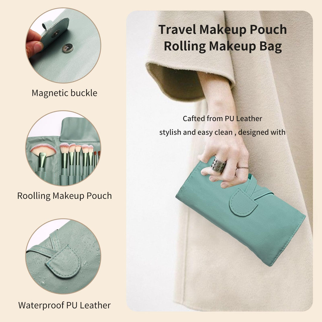 Makeup Brushes, Quality Make Up Brushes 28Pcs Makeup Brushes Set Professional & Beginner Make-up Sets & Case, Brushes & Sponges,Travel-Friendly Roll-up Beauty Gift Sets for Women, GREEN Halalzen