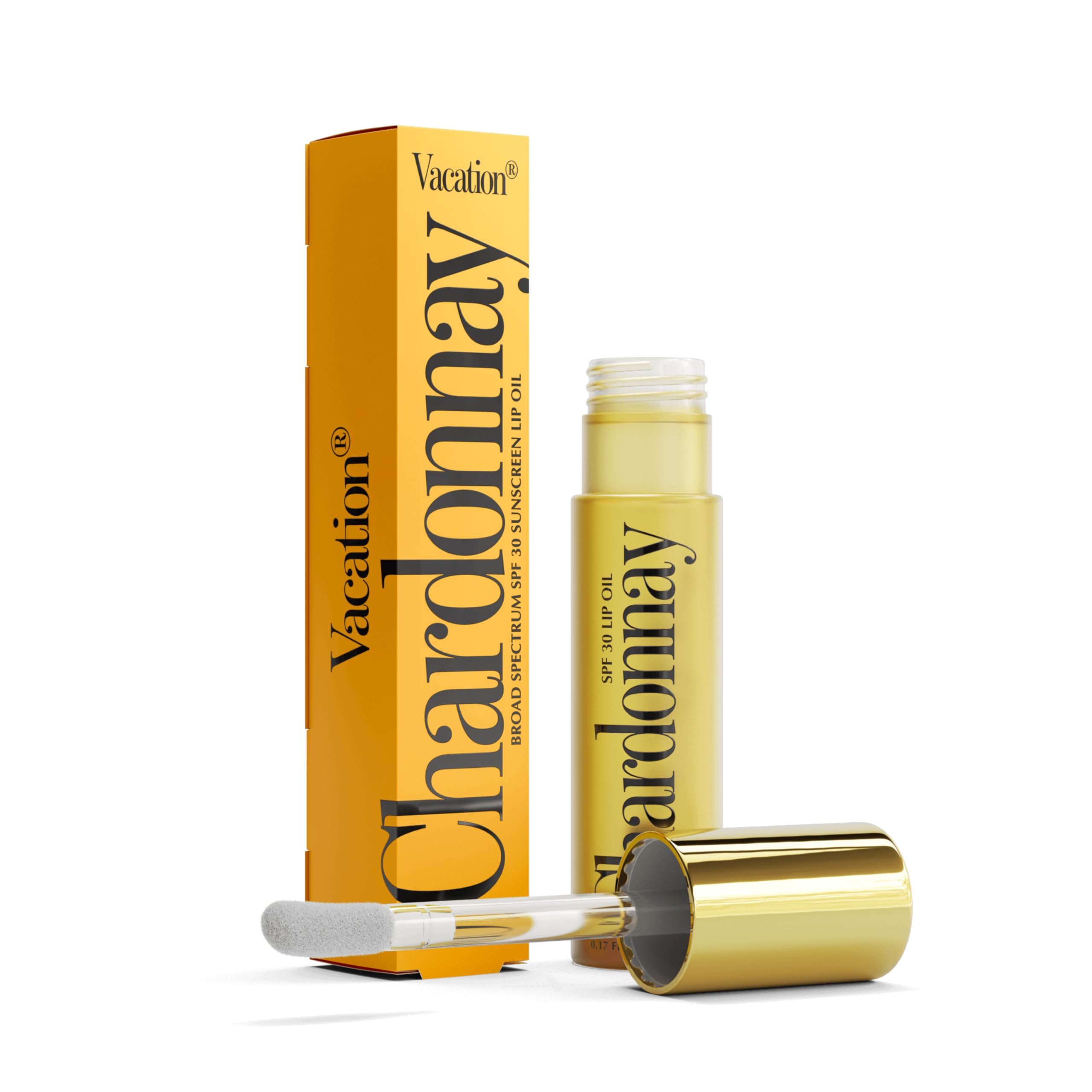 VACATION Chardonnay Lip Oil SPF 30, Sunscreen for Lips, Hydrating, Caramel Vanilla Flavored Lip Gloss, Clear Plumper, Non-Sticky, Vegan, 0.2 Fl. Oz. (Pack of 2) Halalzen