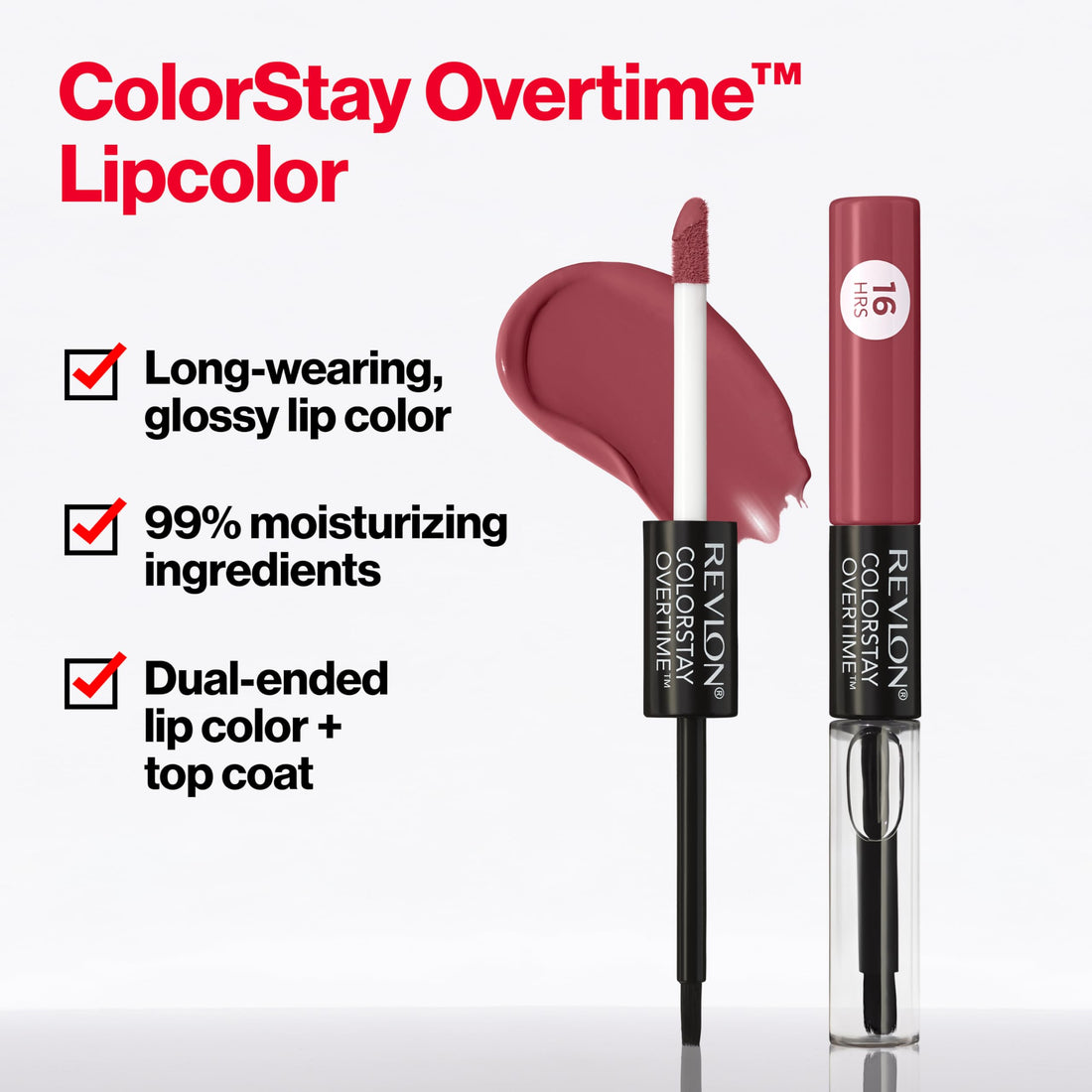Revlon Liquid Lipstick with Clear Lip Gloss, ColorStay Overtime Lipcolor, Dual Ended with Vitamin E, 370 Everlasting Rum, 0.07 Fl Oz