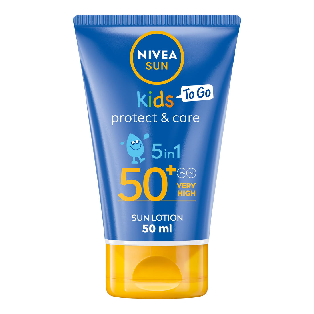 NIVEA Sun Kids Protect & Care To Go SPF 50+ Lotion (50ml), Moisturising Kids Sun Cream Immediately Protects Delicate Skin Against Sunburn and Long-Term UV Damage, Fast-Absorbing No White Cast Formula