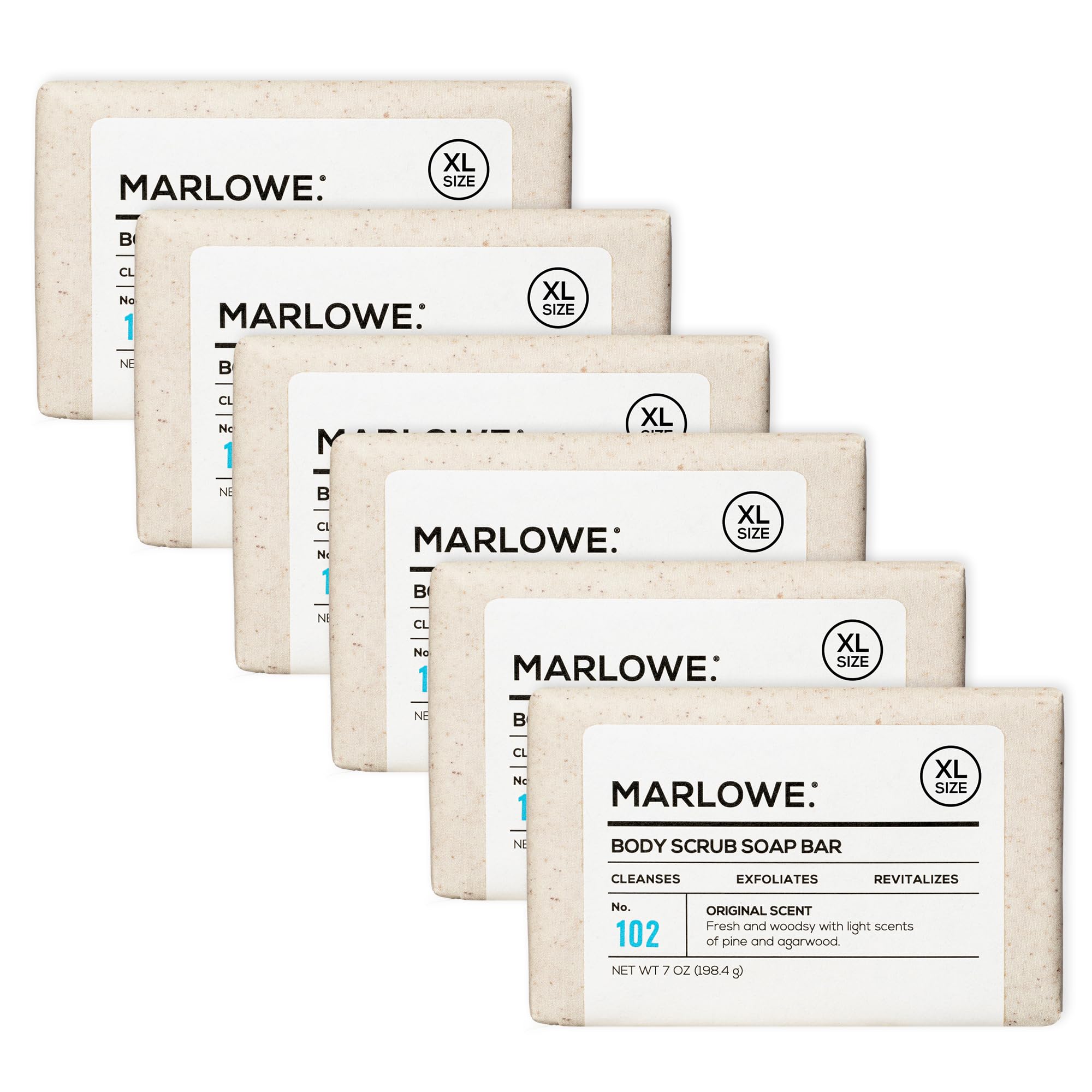 MARLOWE. No. 102 Body Scrub Soap 7 oz, Cedarwood & Sea Salt, Exfoliating Soap Bar with Shea Butter, Olive Oil & Green Tea Extracts, Cleanses, Smooths & Revitalizes Skin, Fresh & Zesty Scent