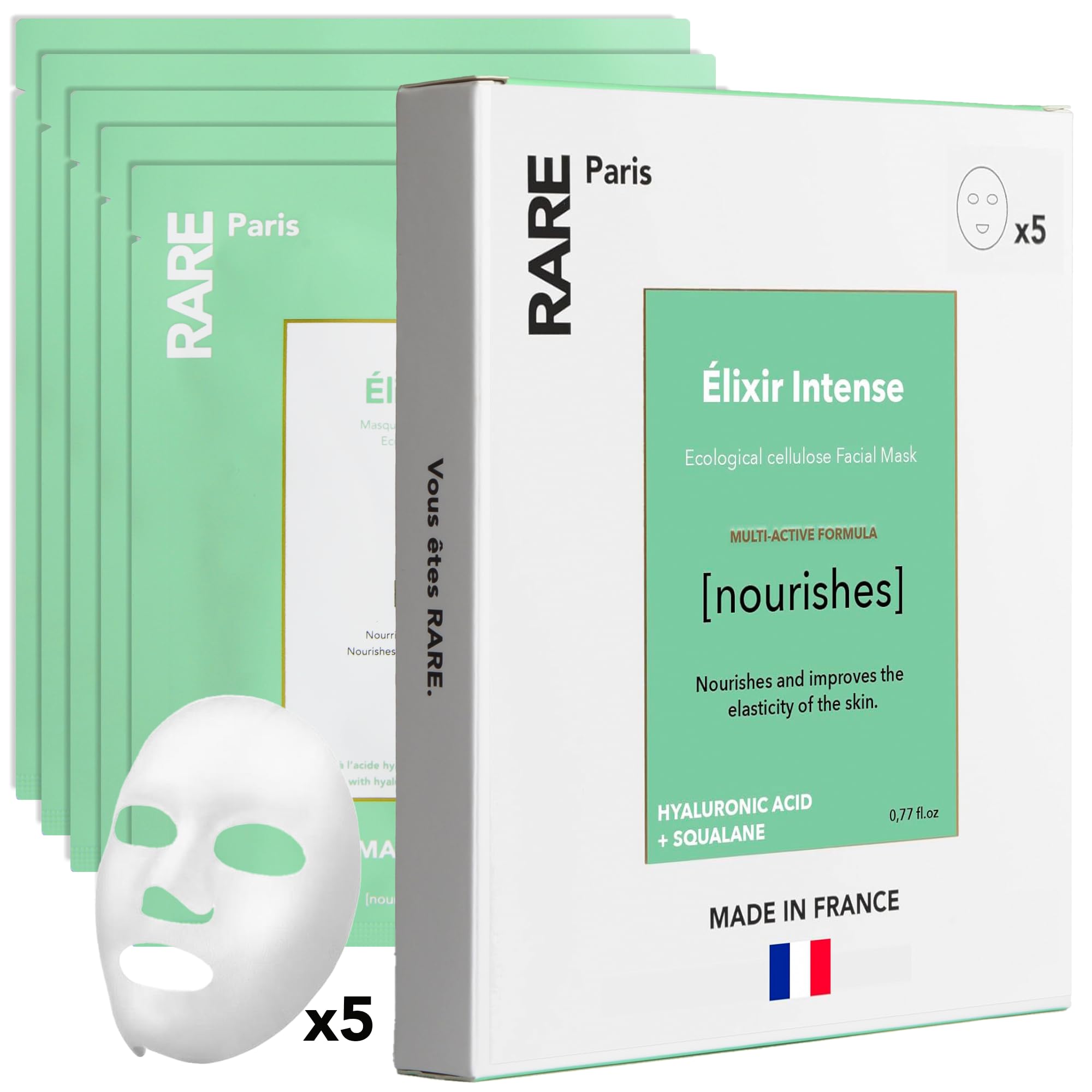 RARE Paris - Carbone Glacé - Purifying Carbon Black Facial Sheet Mask - Cleanses & Tightens - With Hamamelis & Mallow - Purifying, Firming & Revitalizing - Multi-Active Serum Formula - 1 Pack Halalzen