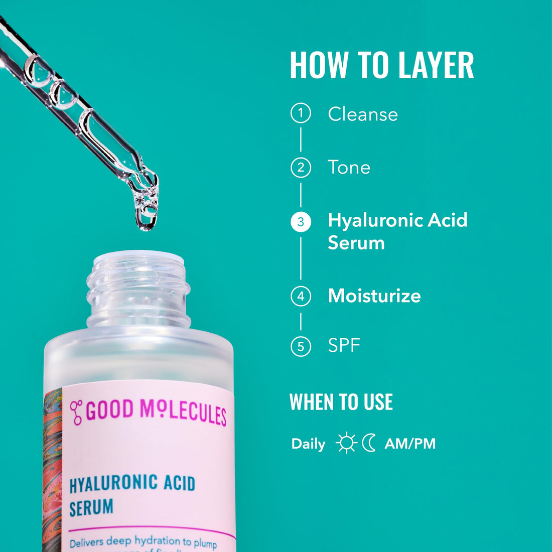 Good Molecules Hyaluronic Acid Serum - 1% Hyaluronic Acid Non-greasy Ultra Hydrating Serum, Facial Moisturizer for Plumper Skin, Skin Care for Face Halalzen