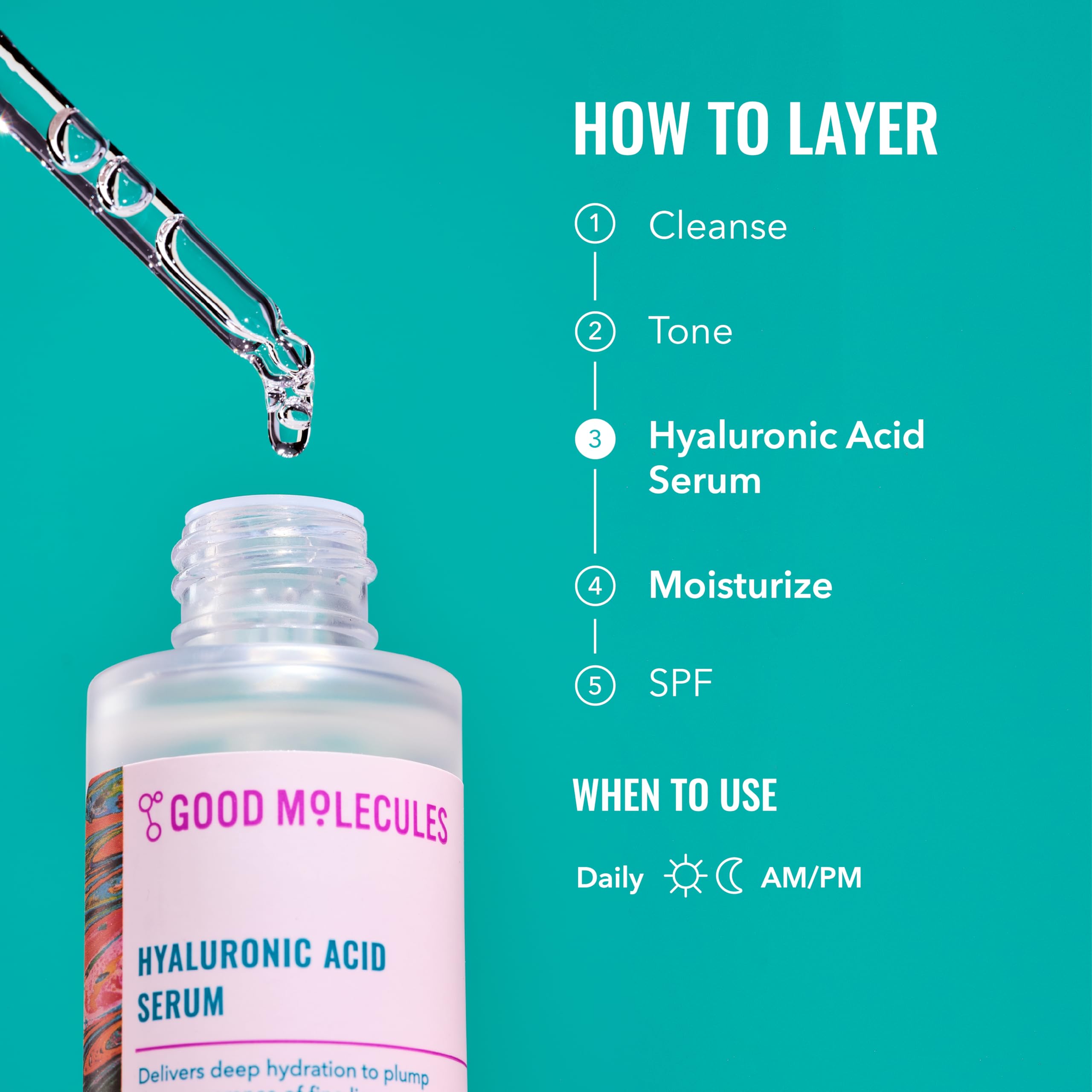 Good Molecules Hyaluronic Acid Serum - 1% Hyaluronic Acid Non-greasy Ultra Hydrating Serum, Facial Moisturizer for Plumper Skin, Skin Care for Face Halalzen