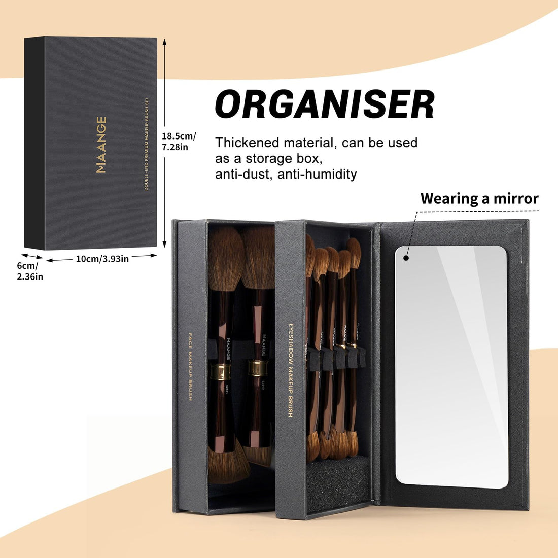 MAANGE Luxury 8-Piece Makeup Brush Set - Dual-Ended Makeup Brushes with 16-in-1 Functions & Mirror Case Professional Foundation, Eyeshadow, and Blush Brushes for Full Face Makeup Halalzen