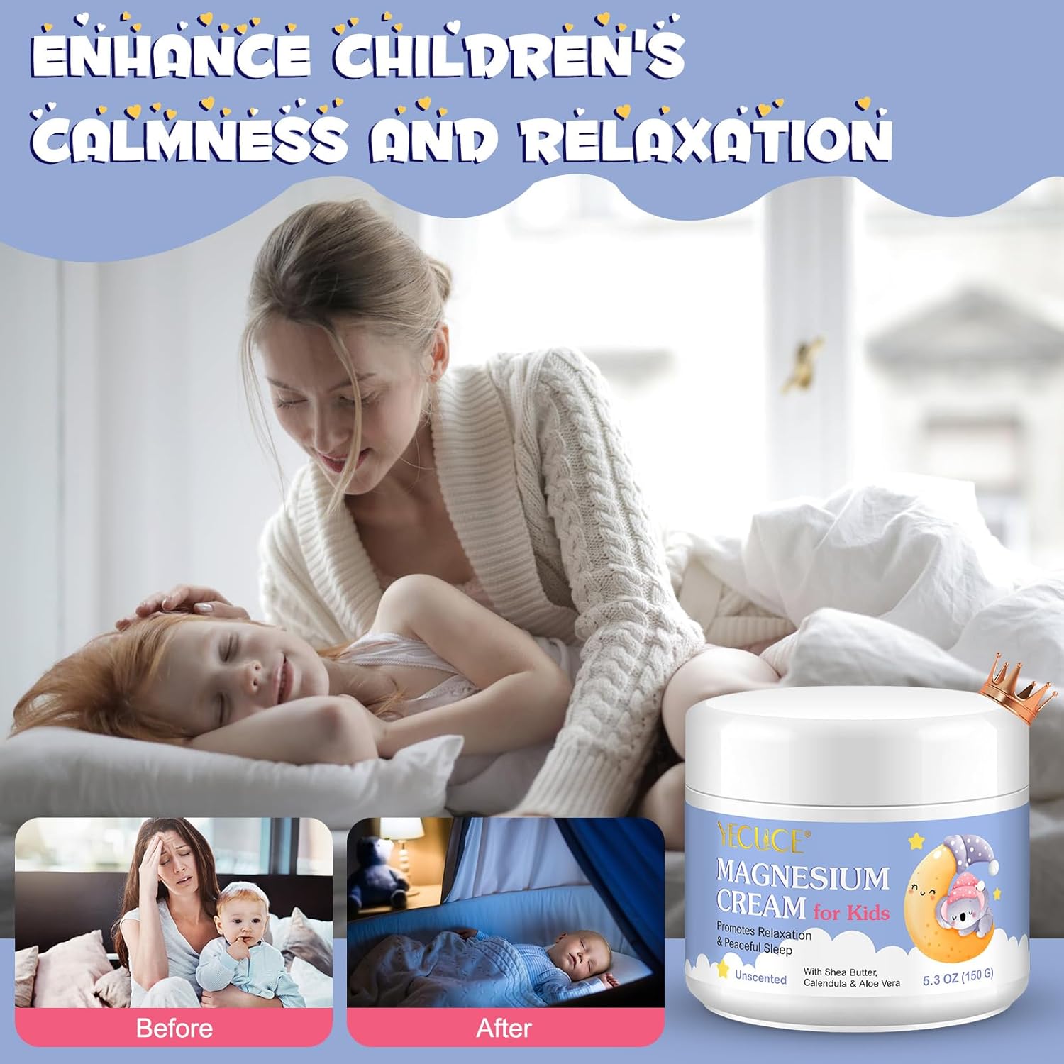 Magnesium Cream for Kids,Magnesium Lotion for Sleep,Natural Bedtime Lotion Relaxation & Relieves Stress, Natural Body Butter for Deep Hydration - Safe for Kids Halalzen