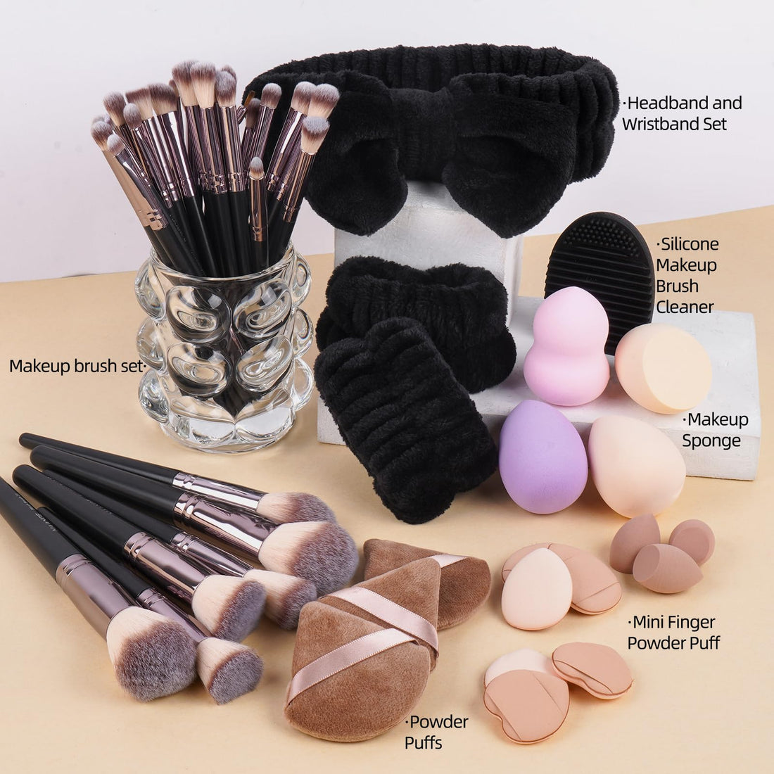MAANGE Makeup Brushes, 51 Pcs Makeup Tool Set Multi-functional Makeup Brush Set Foundation Powder Blush Concealers Eyeshadows Make up Brushes(Champagne) Halalzen