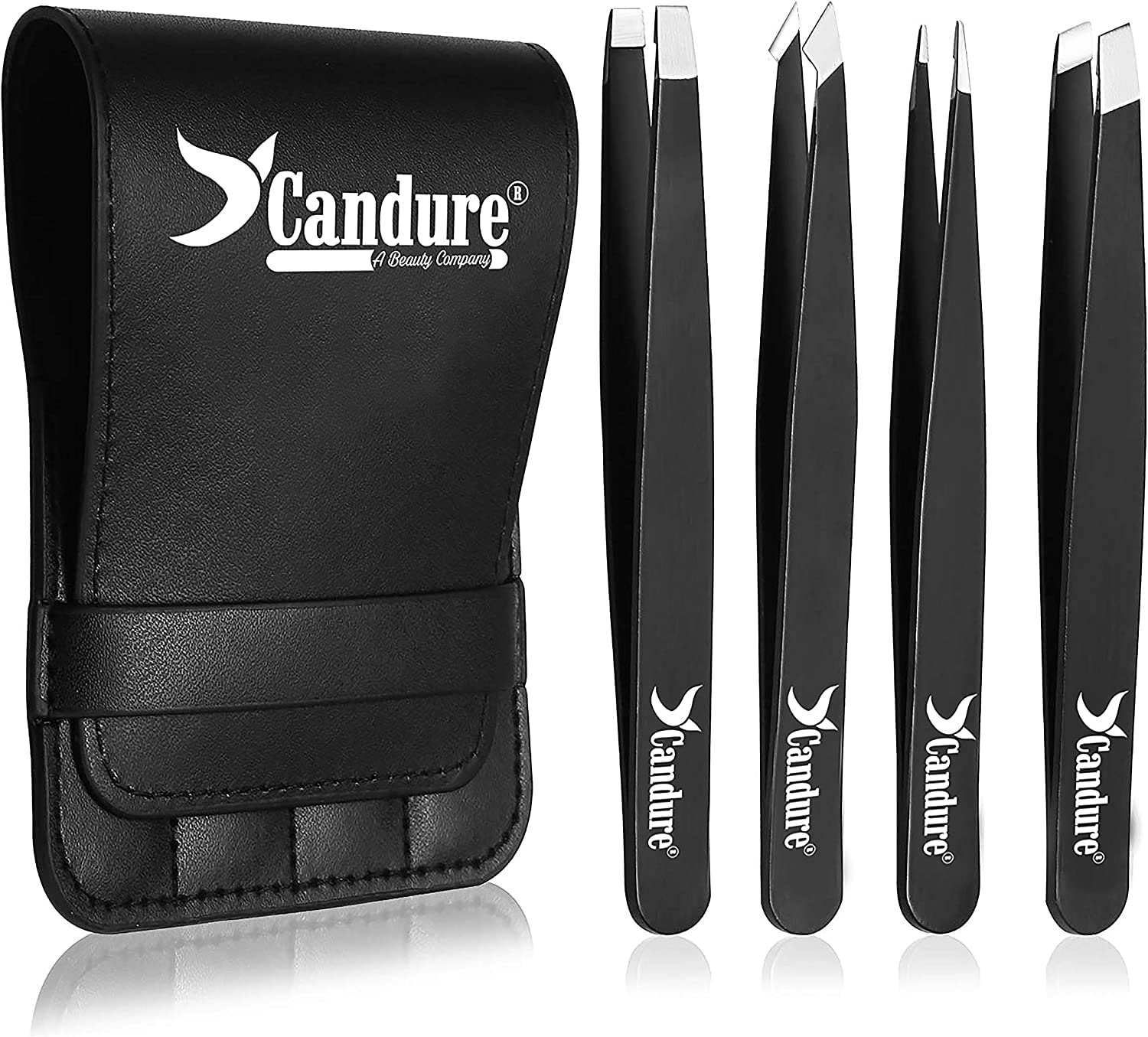Candure Tweezers for Eyebrows - Professional Stainless Steel Slanted and Pointed Tip Hair Tweezers Set for Ingrown Hair, Blackhead Removal, Eyebrows Plucking Beauty Tool for Women Halalzen