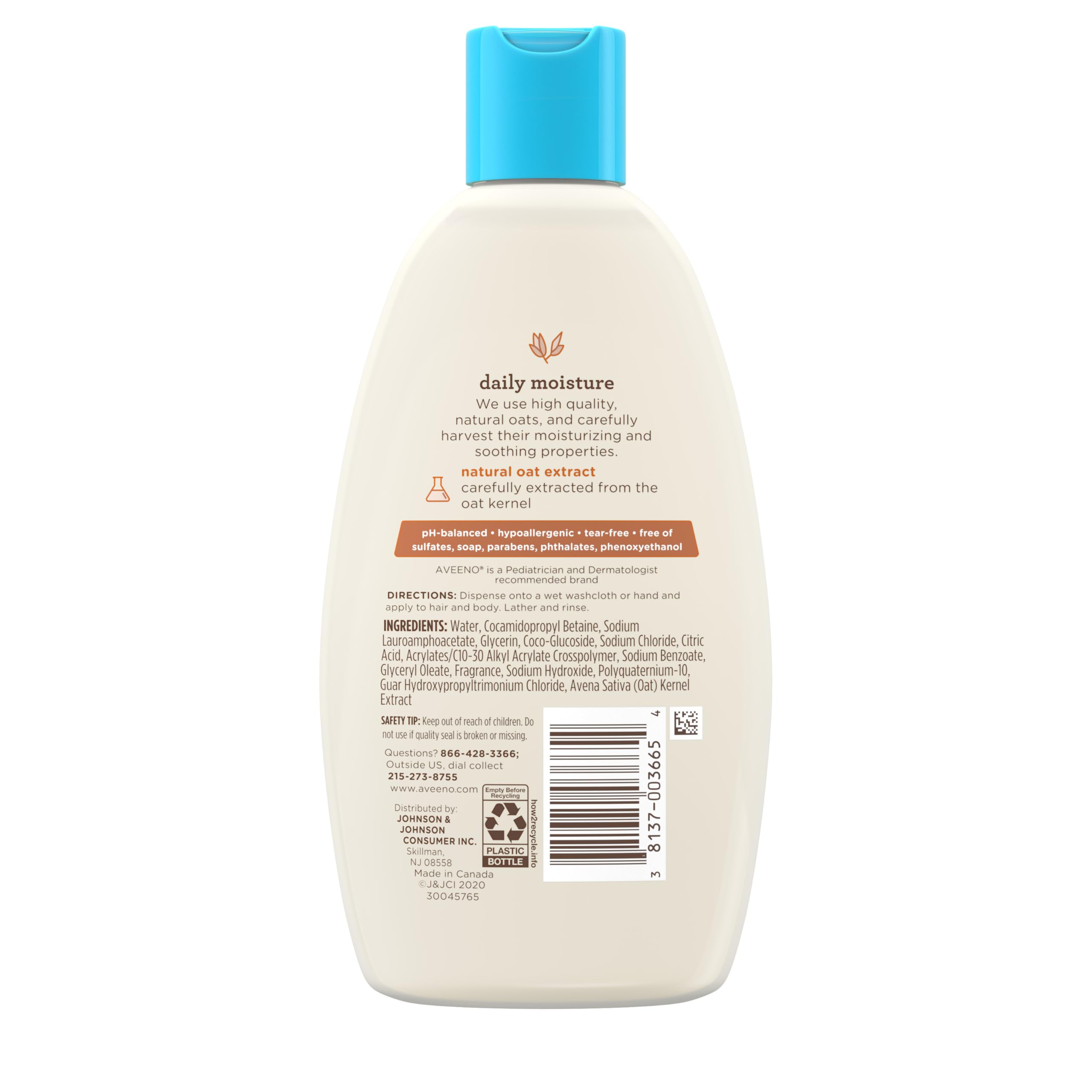Aveeno Baby Daily Moisture Gentle Body Wash & Shampoo with Oat Extract, 2-in-1 Baby Bath Wash & Hair Shampoo, Tear- & Paraben-Free for Hair & Sensitive Skin, Lightly Scented, 18 fl. oz Halalzen