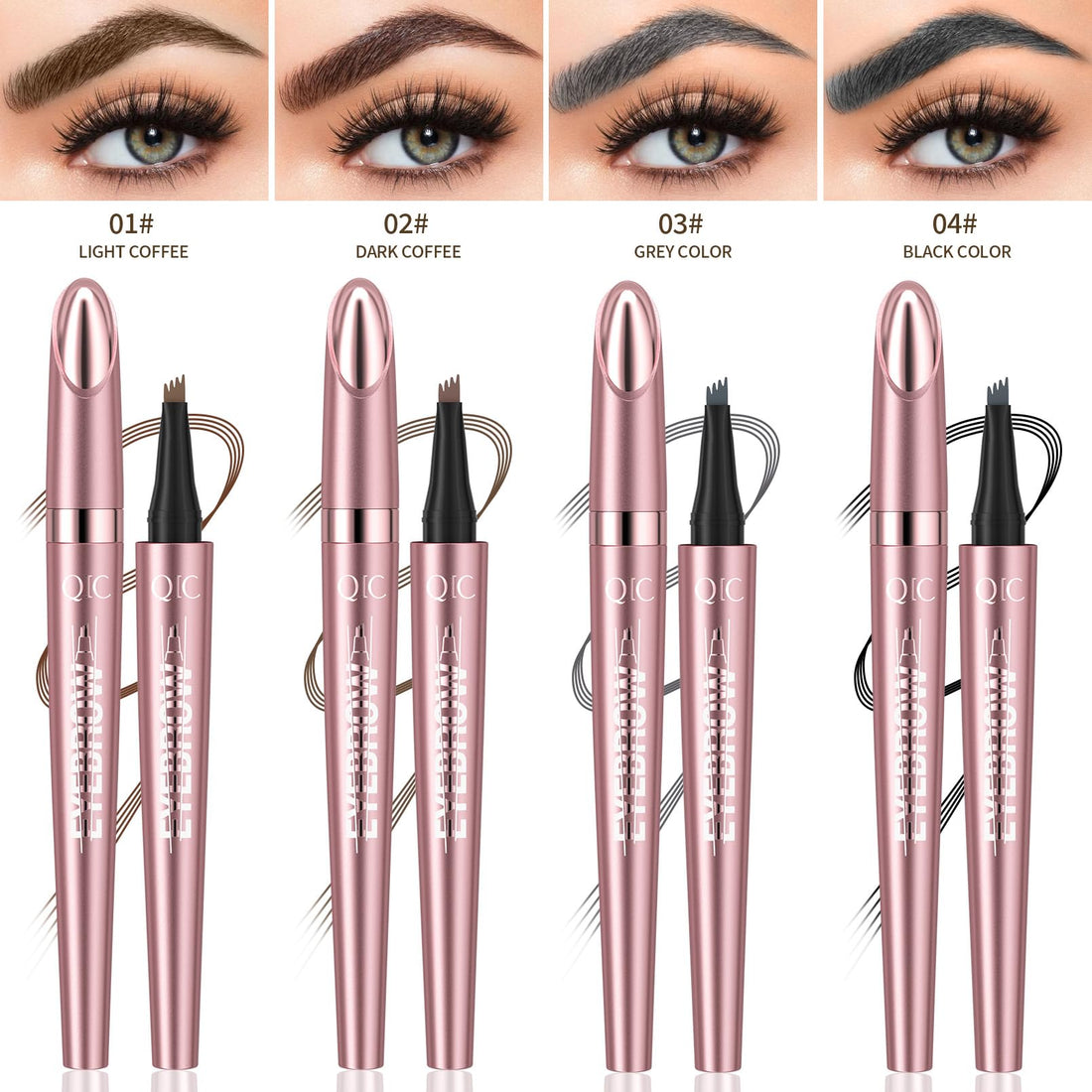 2024 New Magic Eyebrow Pencil with 4 Micro-Fork Tip Long-lasting Waterproof Eyebrow Pen and Smudgeproof Brow Pen,Creates Natural Looking Defined Eyebrows(Dark Brown)