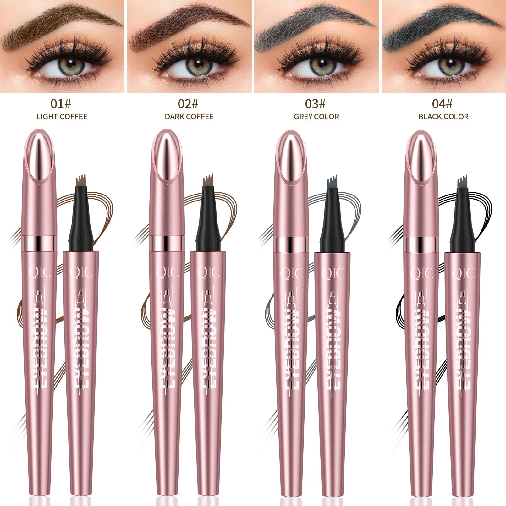 2024 New Magic Eyebrow Pencil with 4 Micro-Fork Tip Long-lasting Waterproof Eyebrow Pen and Smudgeproof Brow Pen,Creates Natural Looking Defined Eyebrows(Dark Brown)