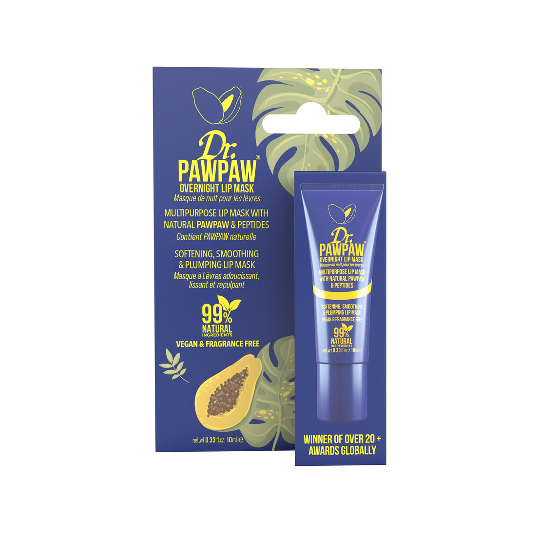 Dr.PAWPAW Overnight Lip Mask 10ml, Natural Hydrating Lip Treatment with Pawpaw Aloe Vera Olive Oil and Peptides, Vegan Balm to Smooth and Plump Lips Overnight Halalzen