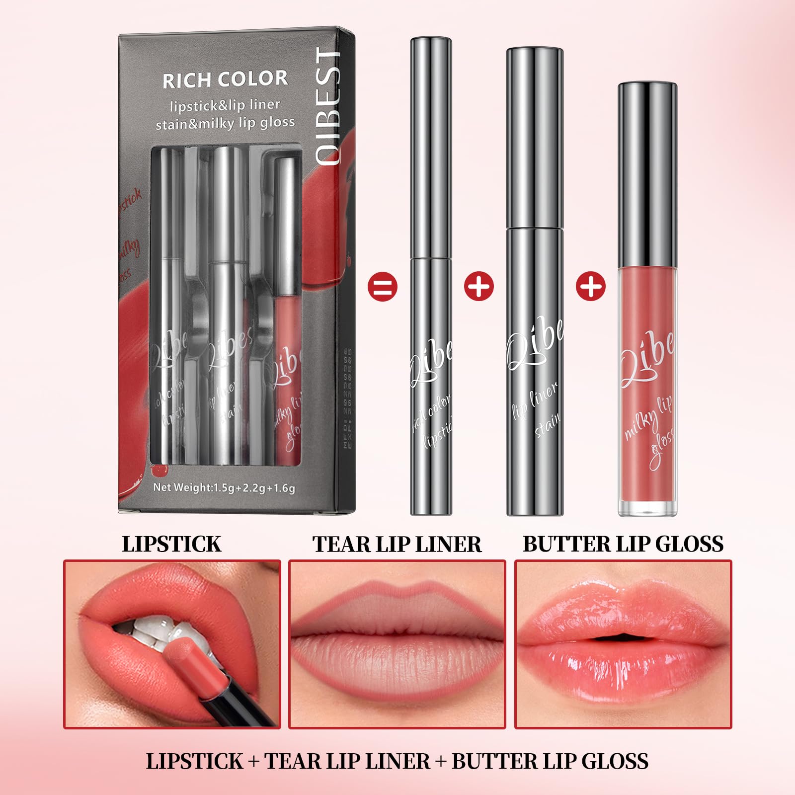 3PCS Matte Liquid Lipstick Lip Gloss & Liner Set - All-IN-One Lip Kit, Velvety Nude Color, Waterproof Make Up Set (# 03) Halalzen