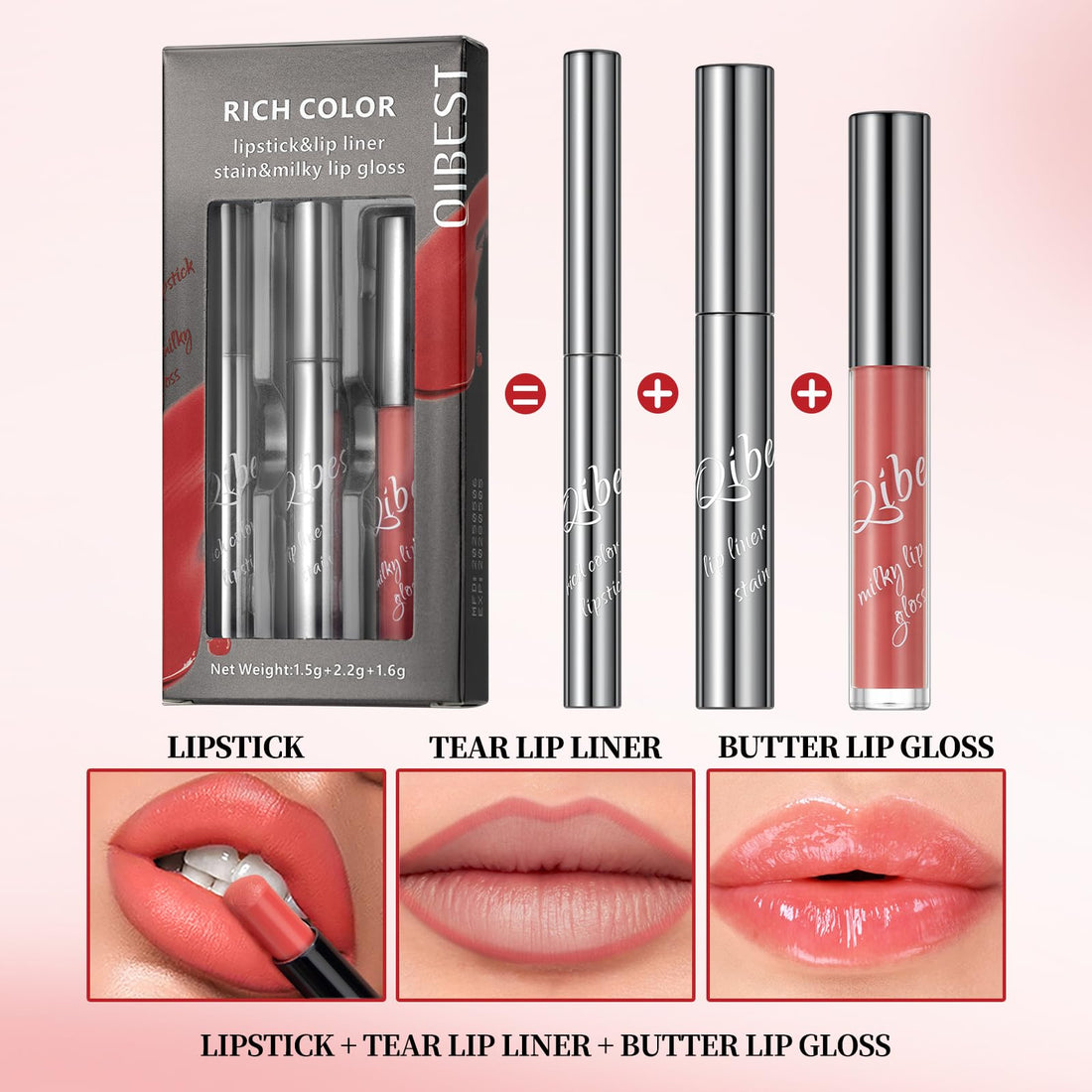 3PCS Matte Liquid Lipstick Lip Gloss & Liner Set - All-IN-One Lip Kit, Velvety Nude Color, Waterproof Make Up Set (# 03) Halalzen