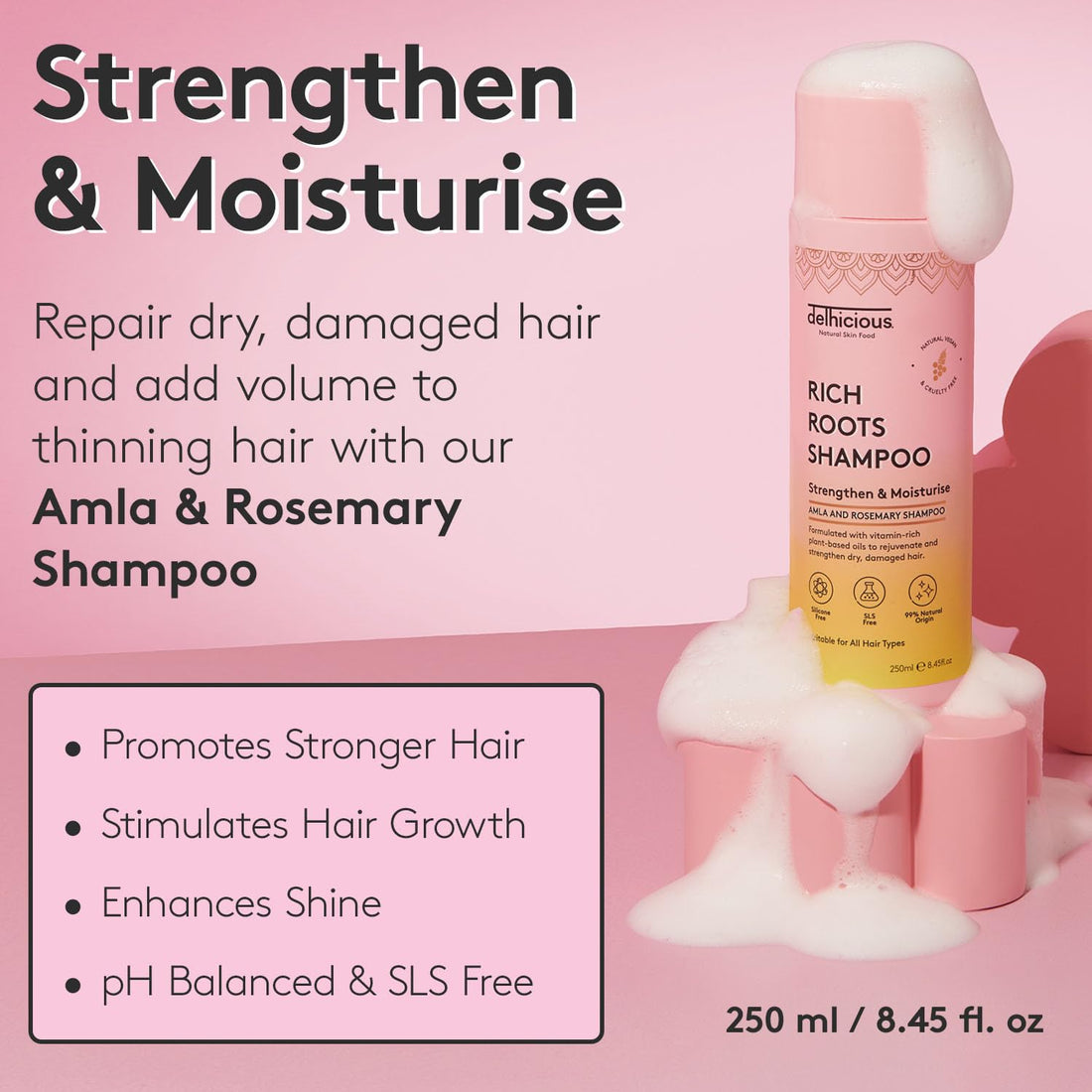 Delhicious Amla Hair Oil & Rosemary Oil Conditioner for Hair Growth - Rich Roots Vegan Conditioner for Thinning Hair, Damaged Hair, Dry Scalp - Shea Butter & Argan Oil - Ayurveda, Sulphate Free, 250ml