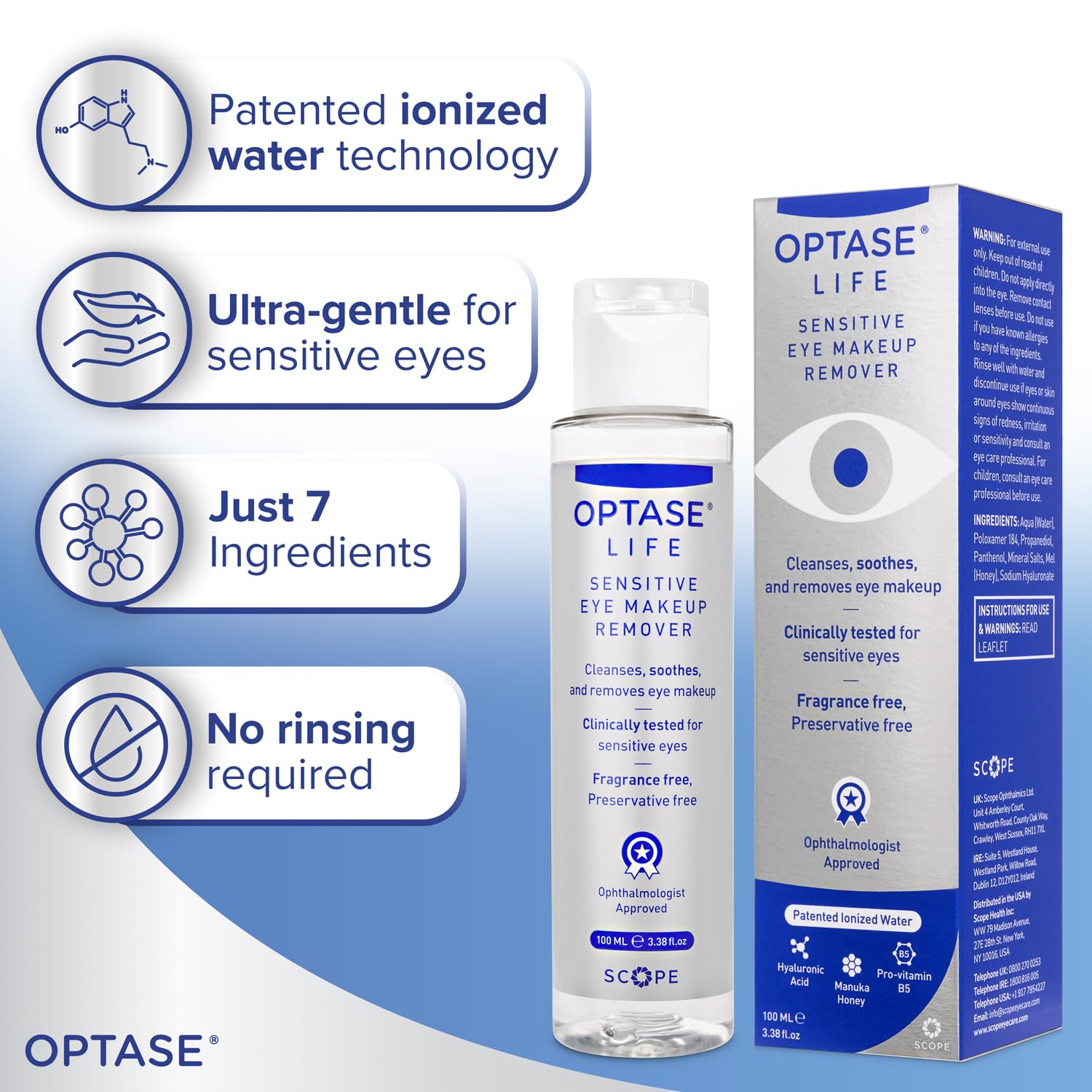 Optase Life Sensitive Eye Makeup Remover - Oil-Free and Non-Greasy Cleanser - Formulated for Sensitive Eyes - Ophthalmologist Approved - 100ml Halalzen