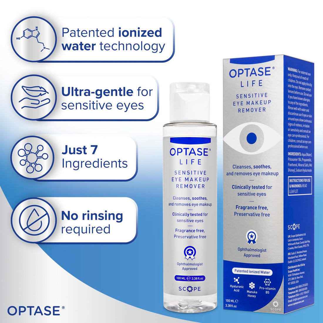 Optase Life Sensitive Eye Makeup Remover - Oil-Free and Non-Greasy Cleanser - Formulated for Sensitive Eyes - Ophthalmologist Approved - 100ml Halalzen