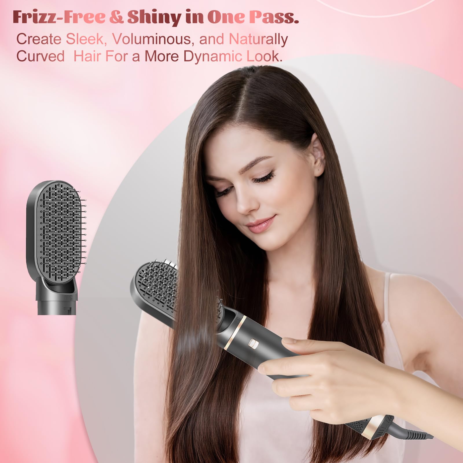 5 in 1 Hot Air Styler, Hair Dryer Brush with Auto Wrap Curlers, 3 Heat Settings, Fast Drying & Volumizing – Includes Curling Barrels & Straightening Comb (Charcoal) Halalzen