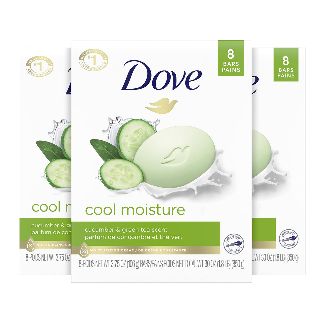 Dove Beauty Bar Soap Cool Moisture Cucumber & Green Tea Scent, 6 Bars for Refreshed Skin, Leaves Skin Refreshed 3.75 oz